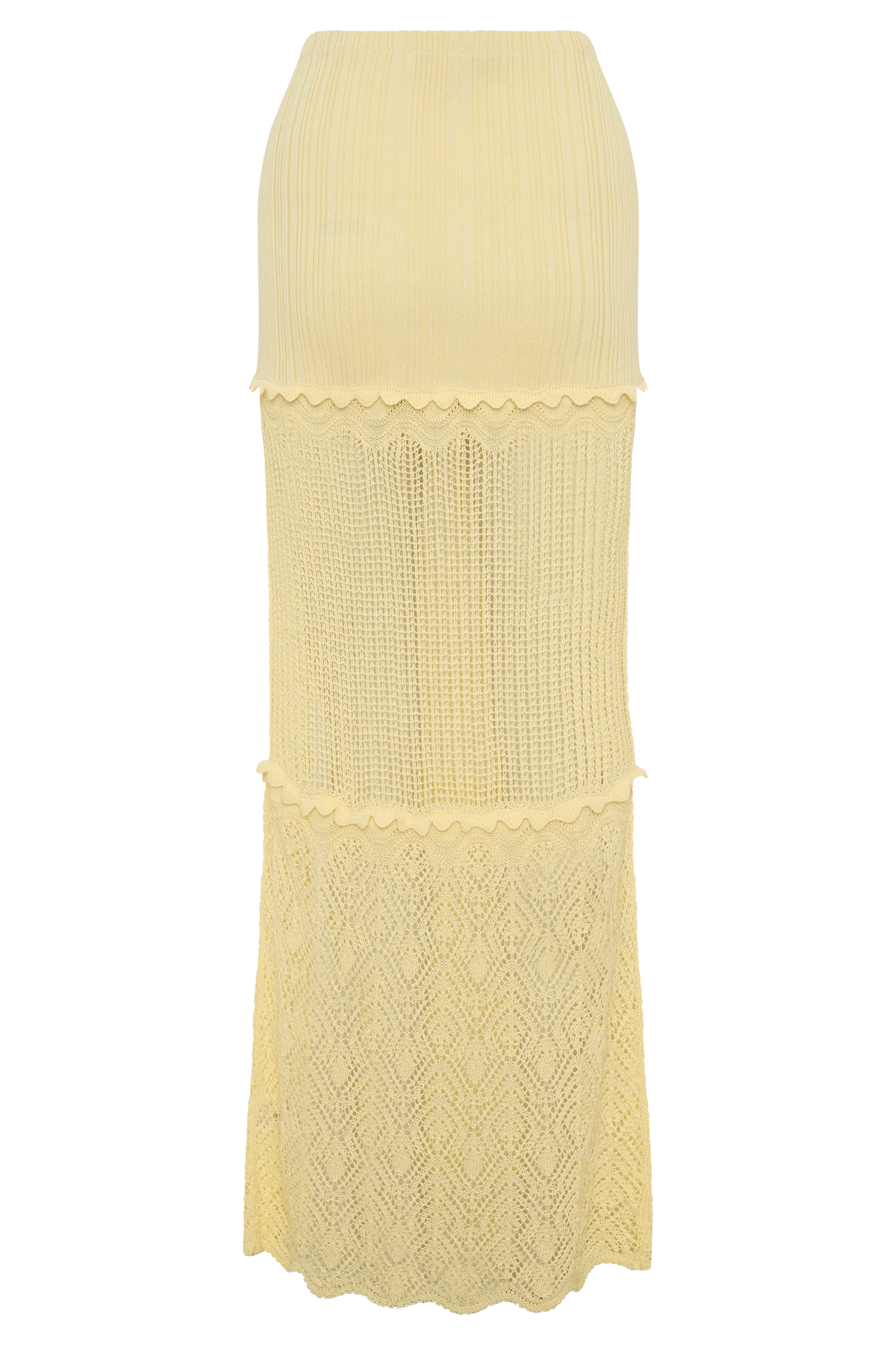 Coleene Pointelle Knit Maxi Skirt Lemon
