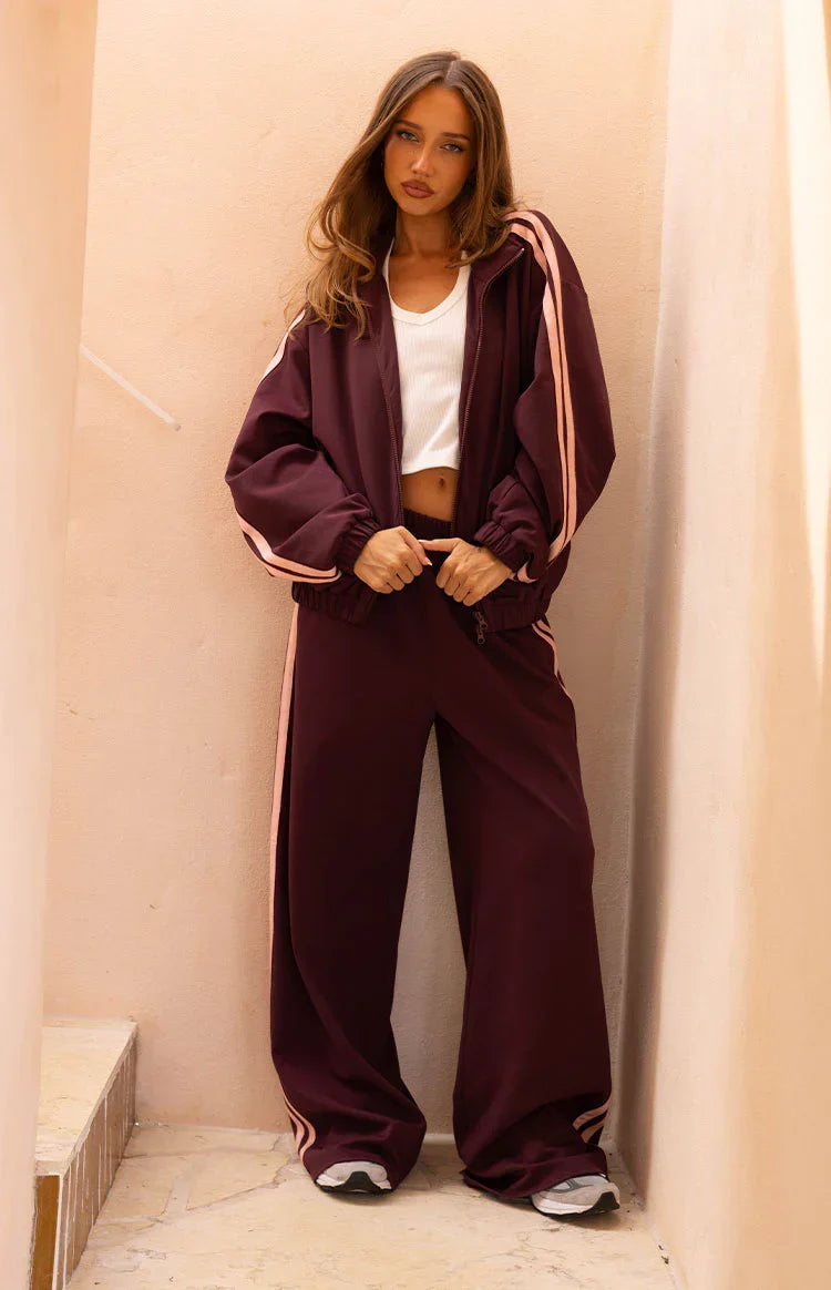 Kosie Burgundy and Pink Stripe Track Pants