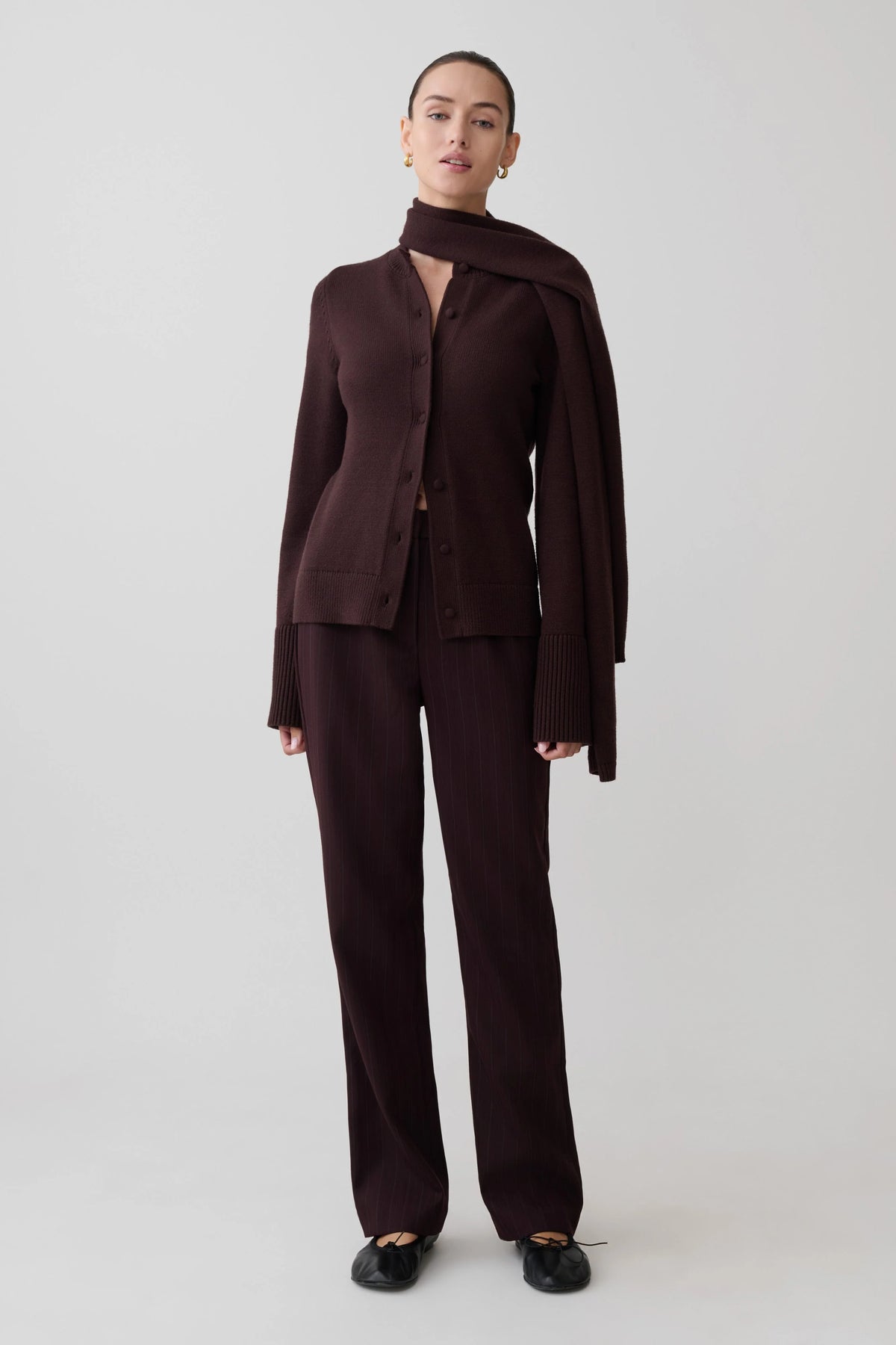 Lara Knit Cardigan With Scarf Chocolate