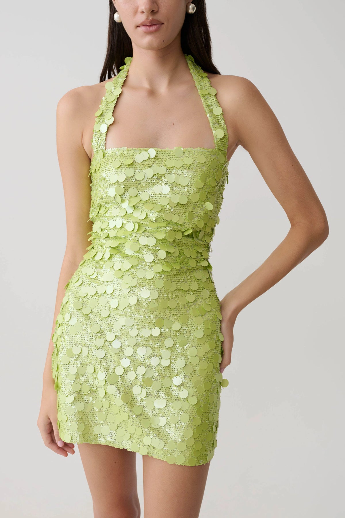 Caralee Sequin Halter Mini Dress Green