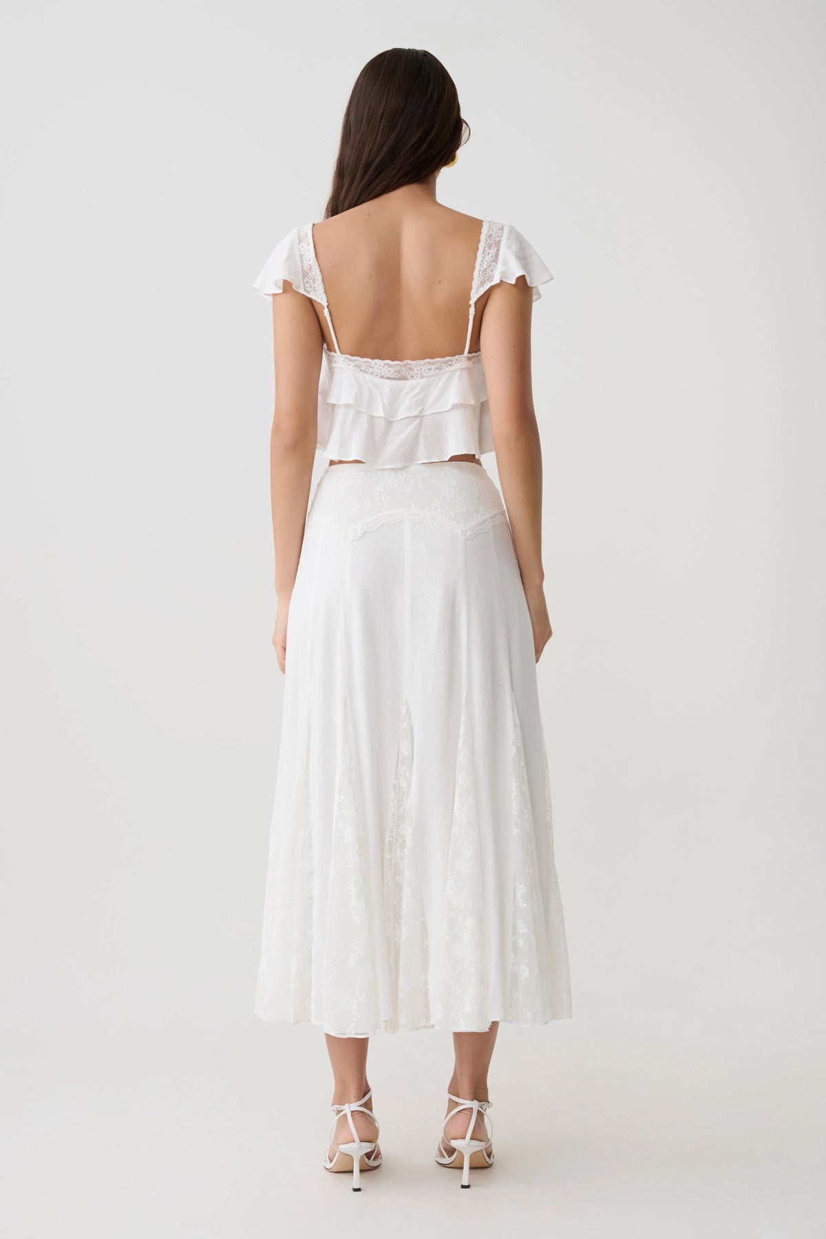 Skylar Lace Panelled Midi Skirt White