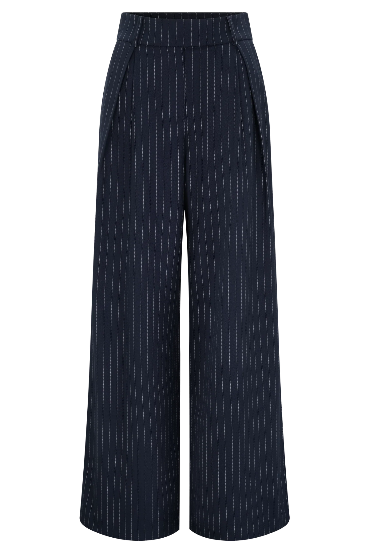 Jacqueline Pleated Wide Leg Pants Navy Pinstripe