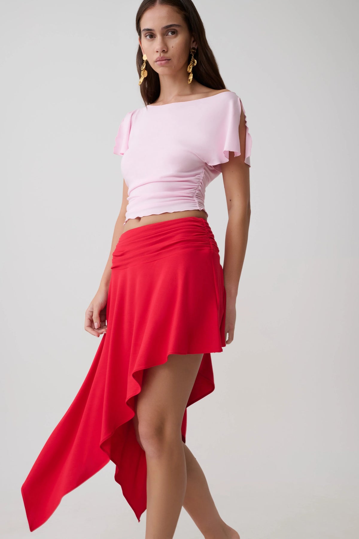 Talise Modal Hankie Midi Skirt Red
