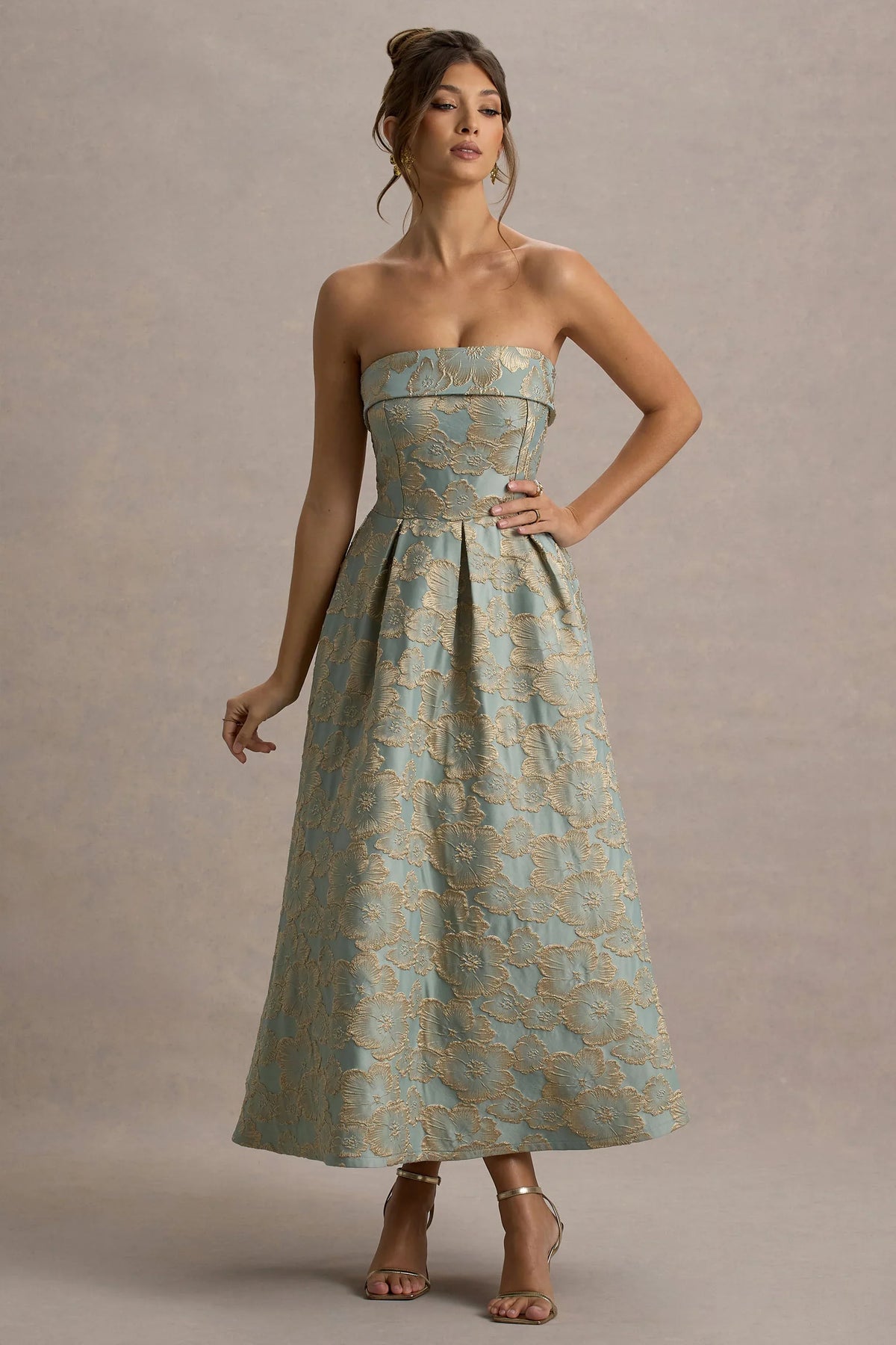 Zuma Light Blue Jacquard Strapless Midi Dress