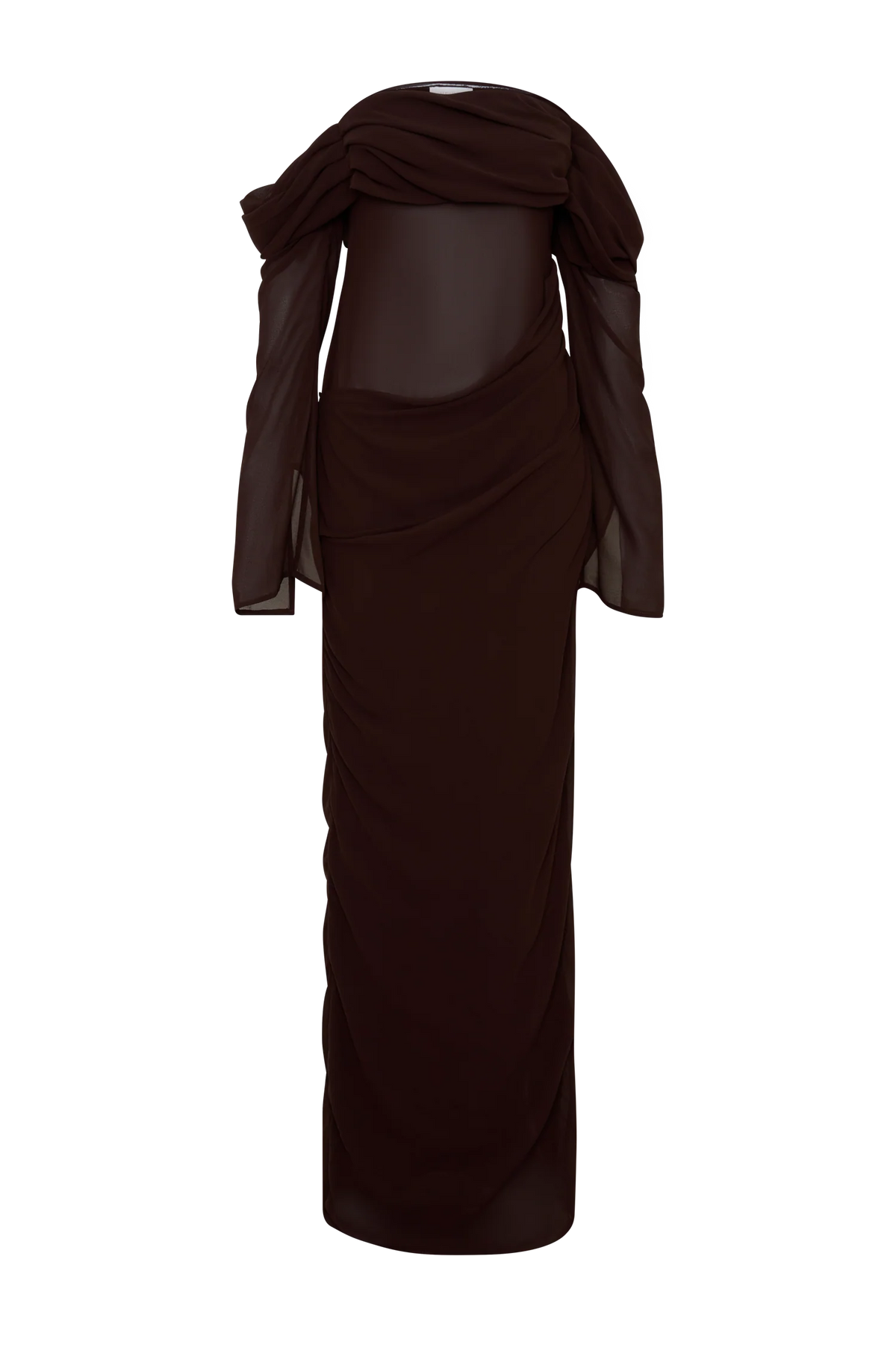Kirsten Off Shoulder Chiffon Maxi Dress Cacao Brown