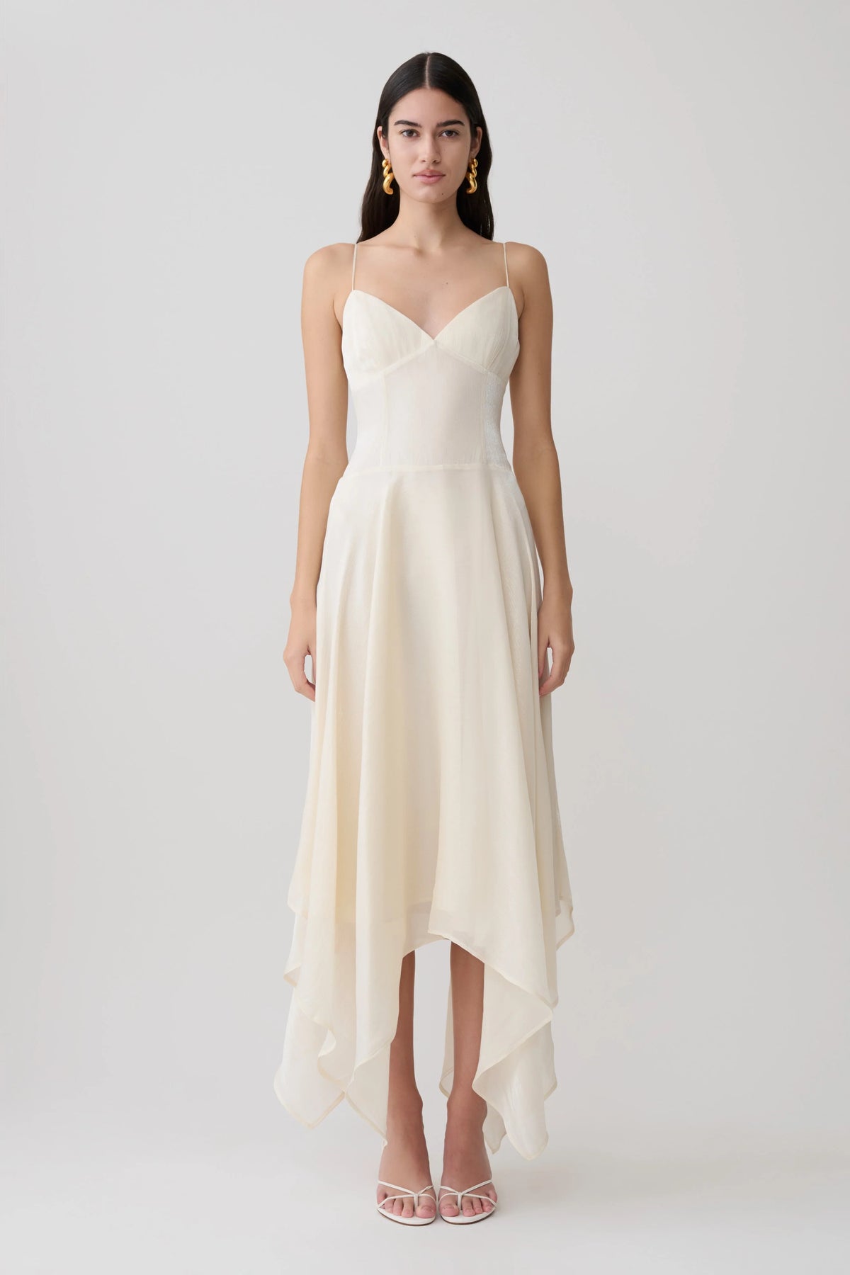 Naomi Satin Asymmetric Hem Maxi Dress Ivory