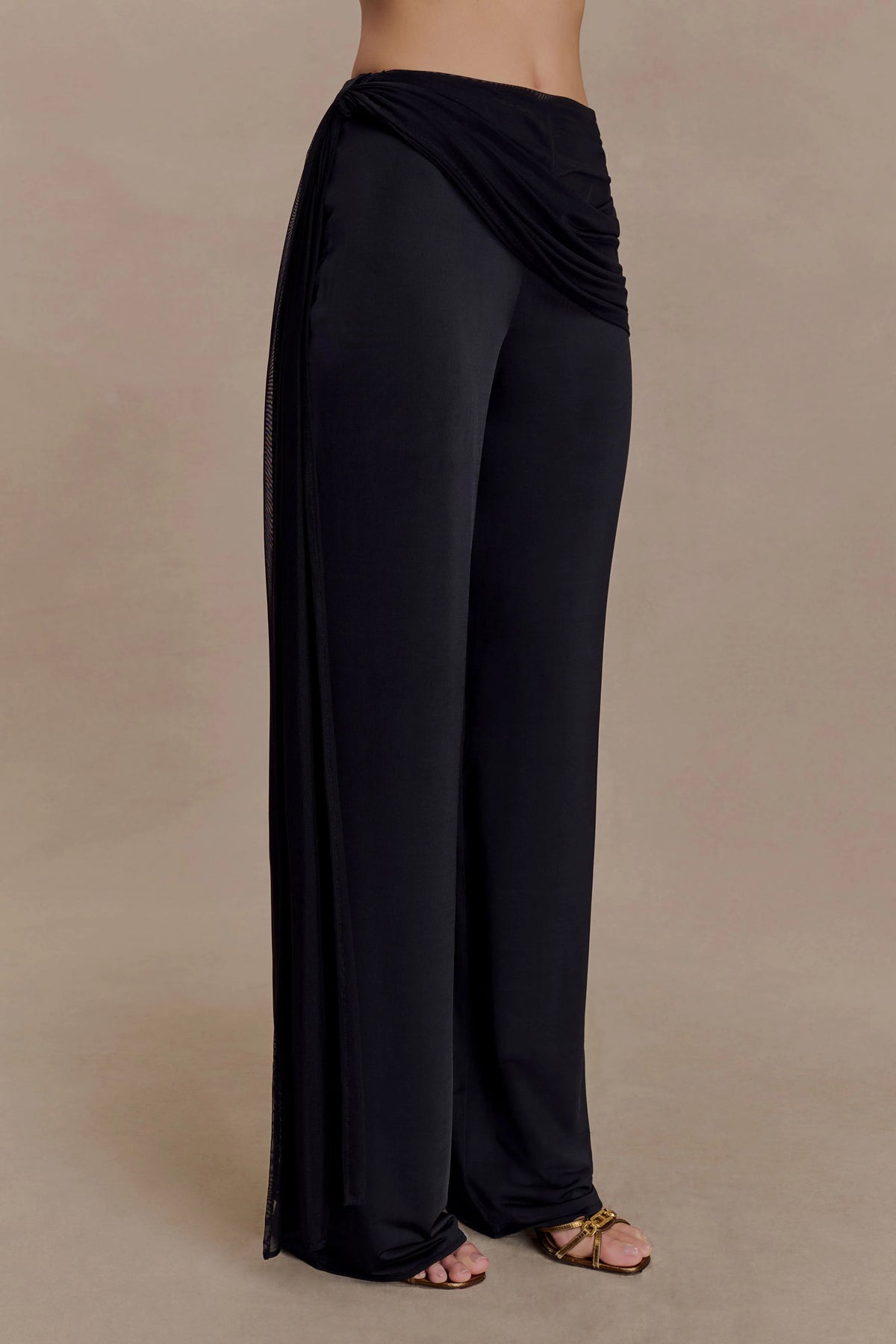 Aspyn Slinky Gathered Wide Leg Pants Black