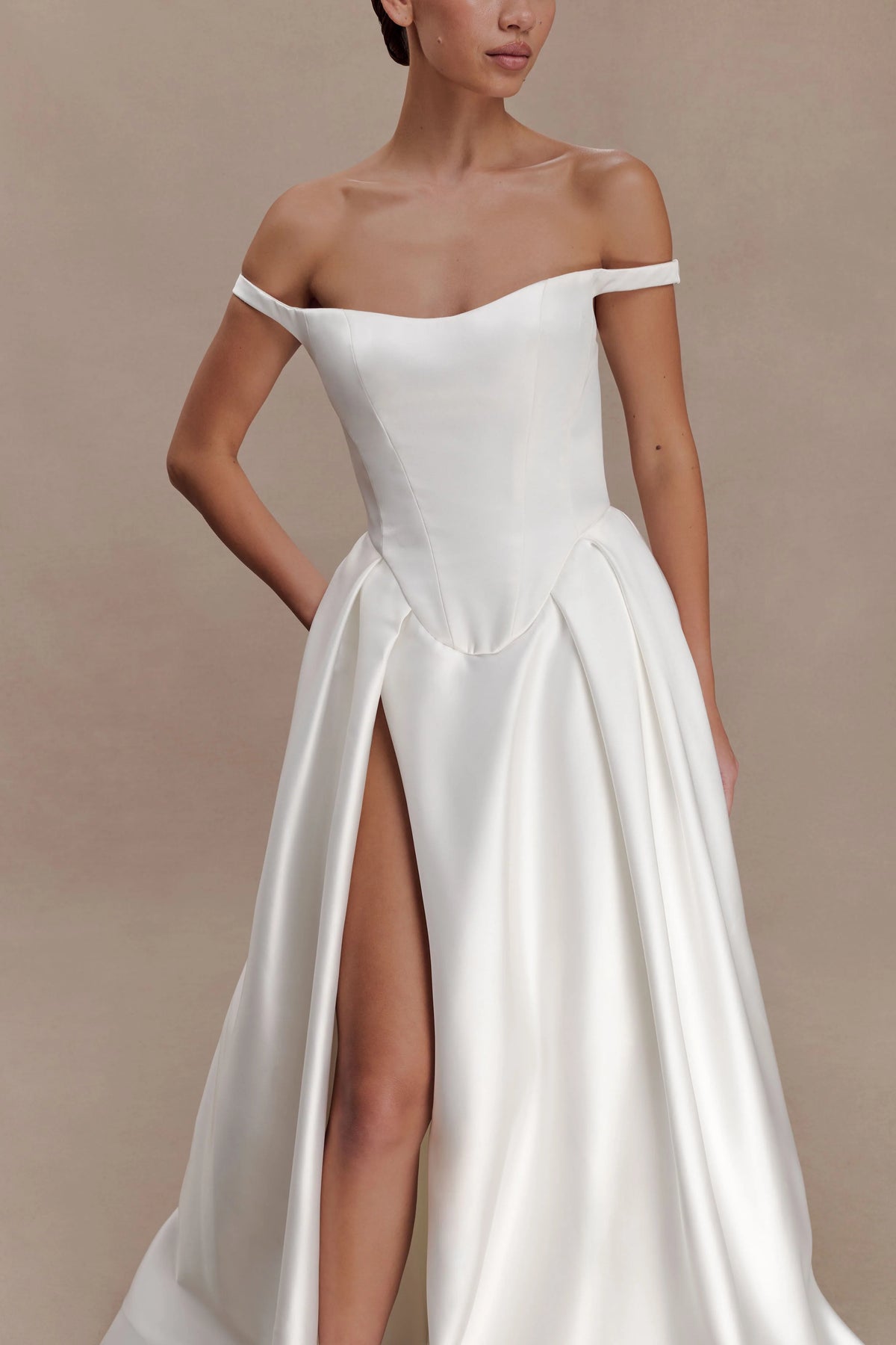 Willow Off Shoulder Satin Maxi Gown White