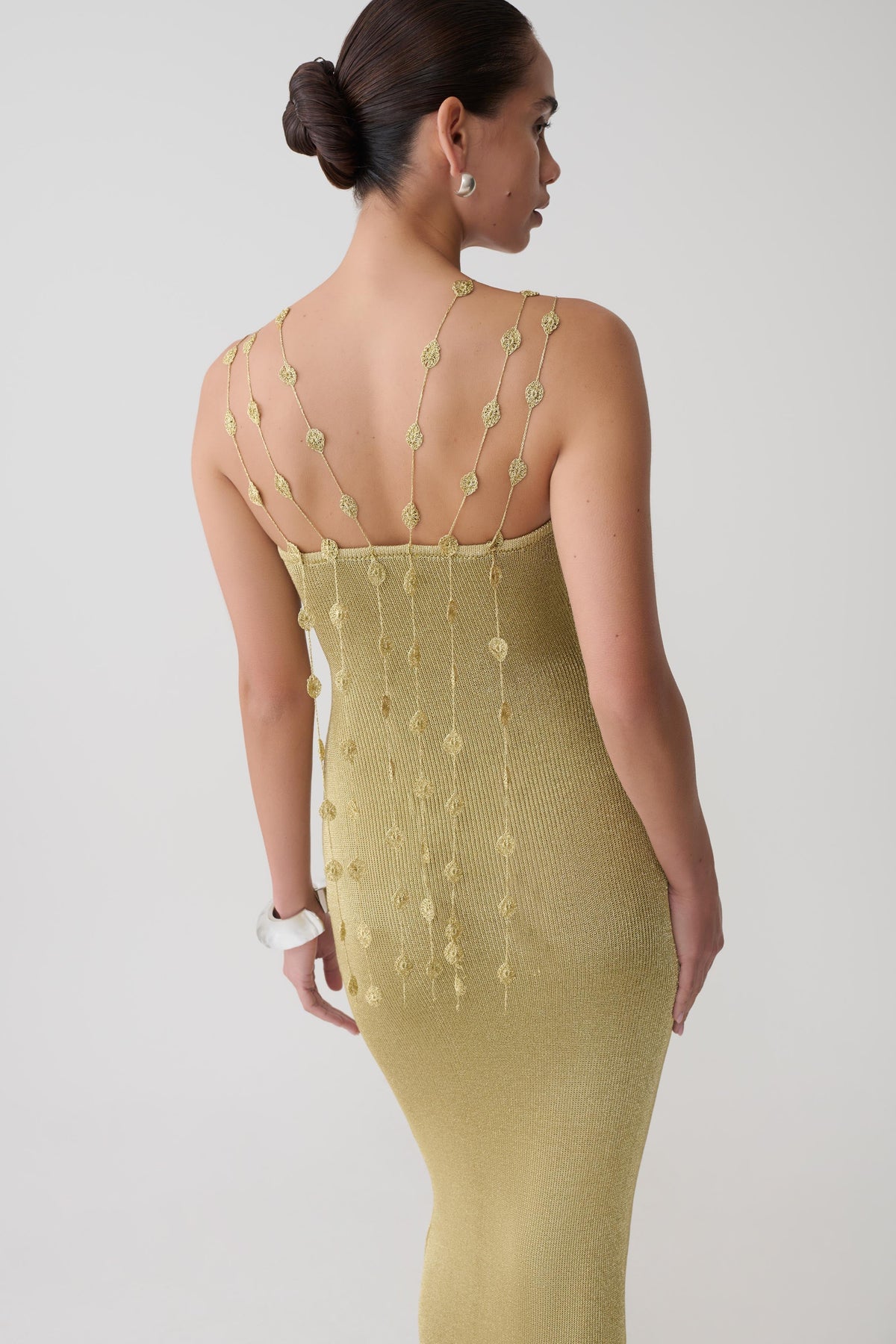 Shami Lurex Maxi Dress With Flowers Gold