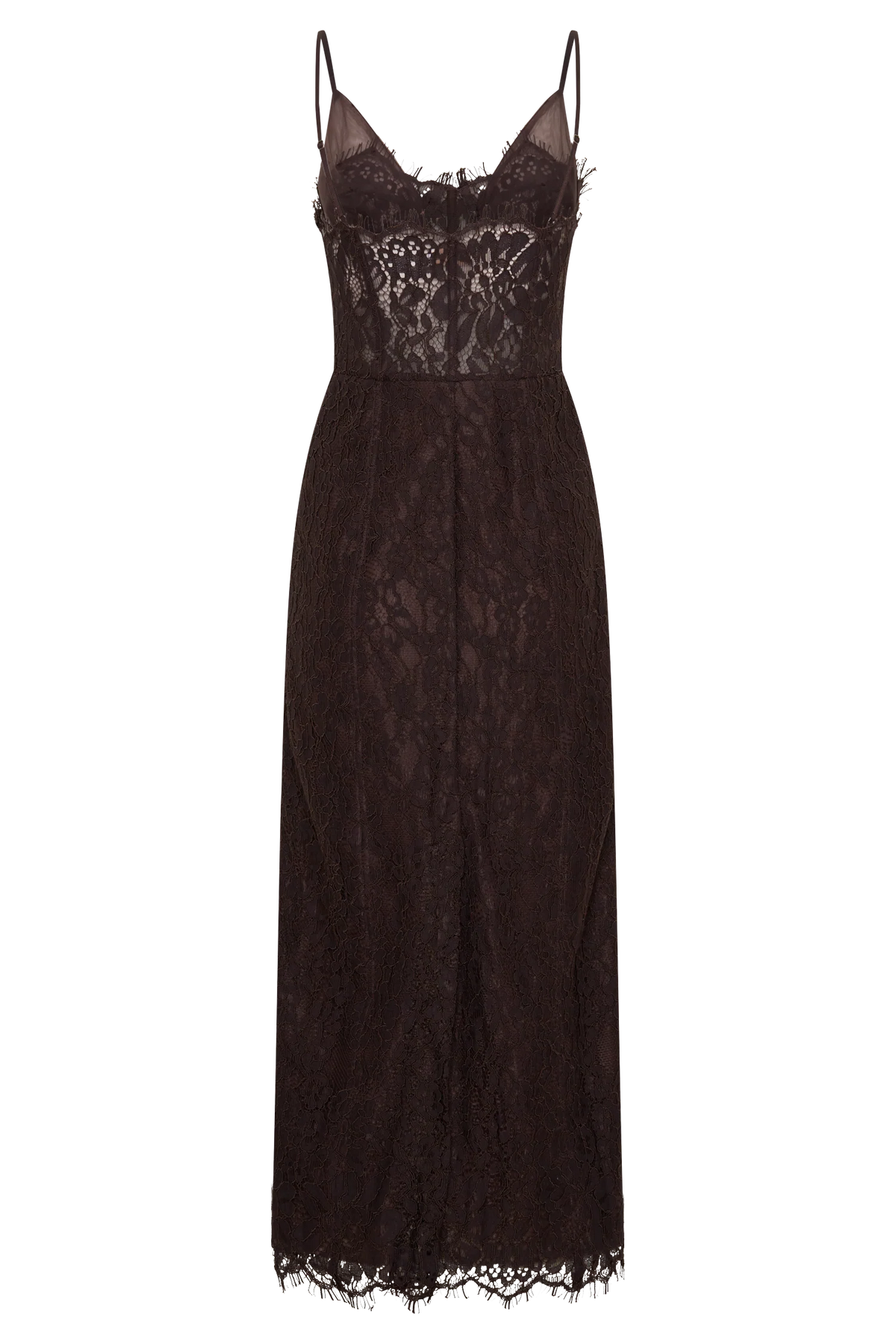 Ottilie Lace And Mesh Midi Dress Dark Chocolate