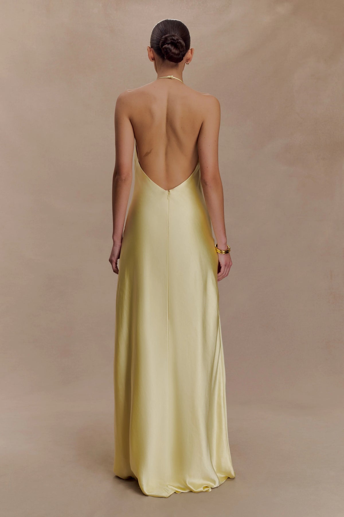 Bella Satin Halter Maxi Dress Lemon
