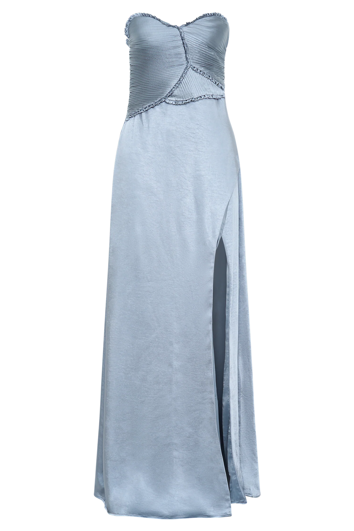 Larissa Satin Maxi Dress With Ruched Petals Frosted Blue