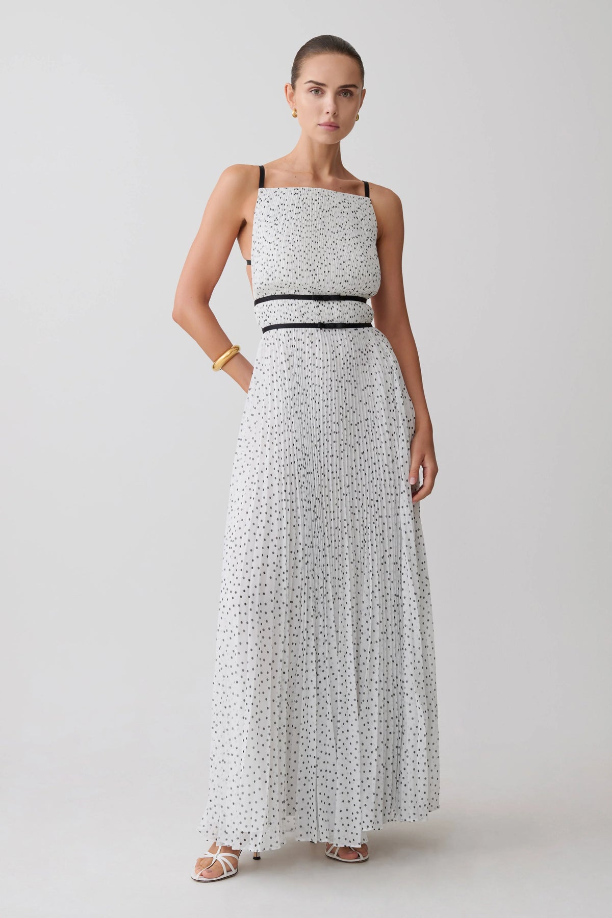 Clarisse Pleated Maxi Dress Polka Dot