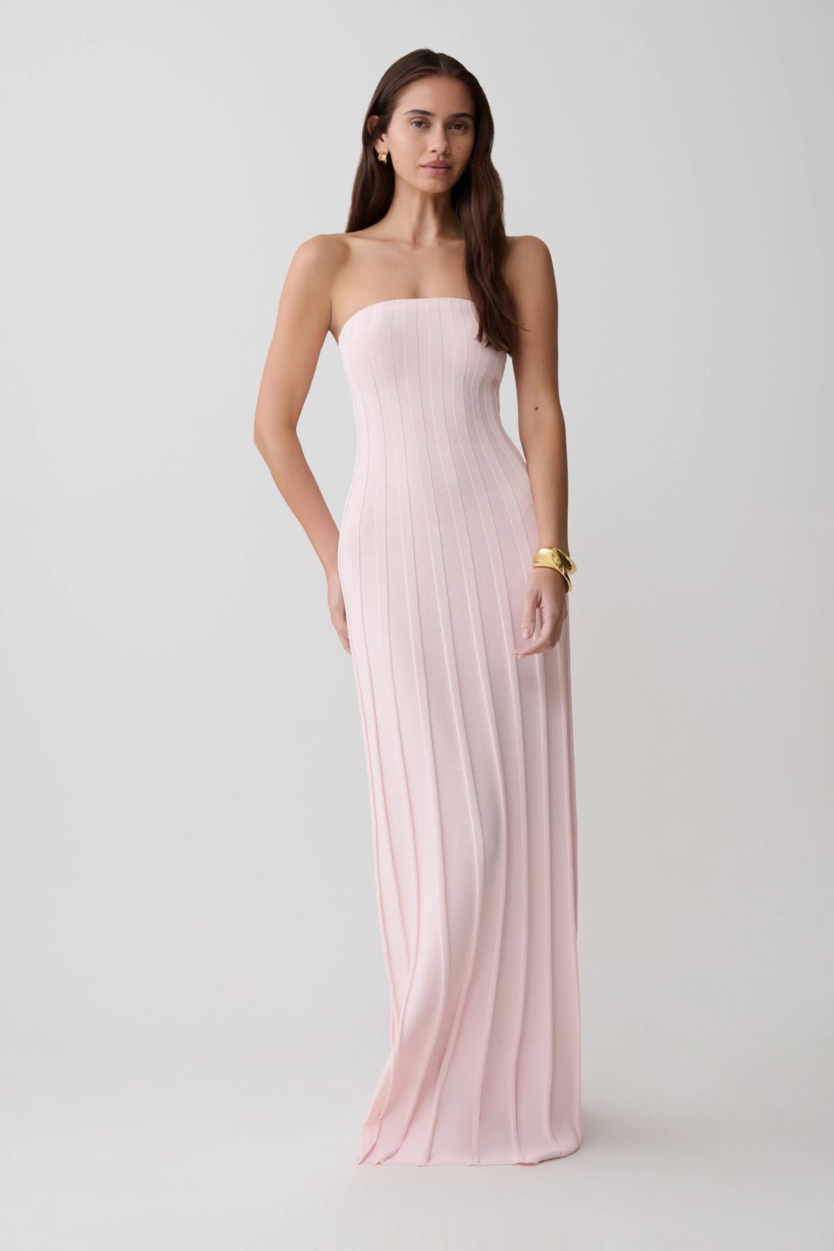 Pia Ribbed Strapless Maxi Dress Baby Pink