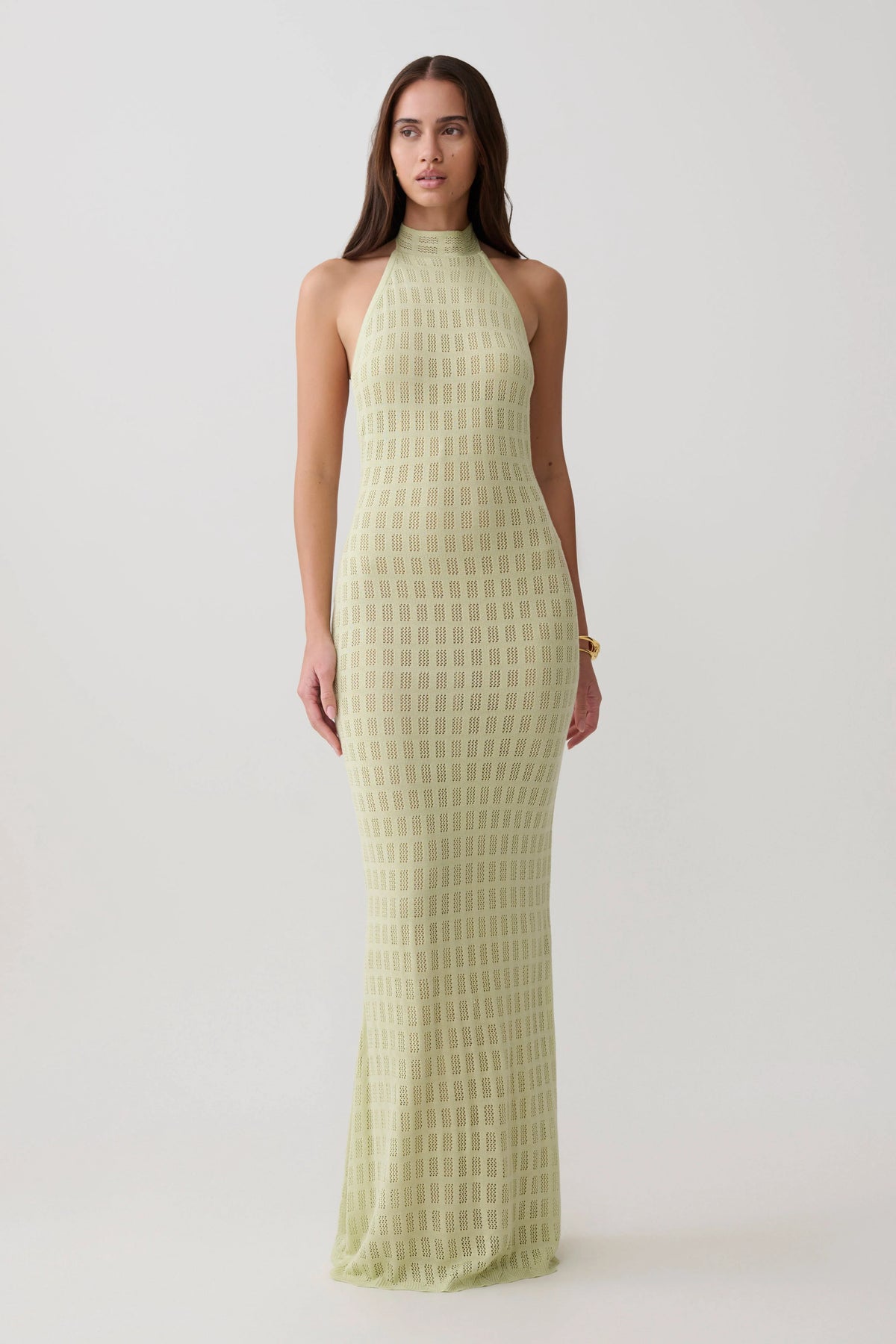 Hayley Halter Knit Maxi Dress Seafoam