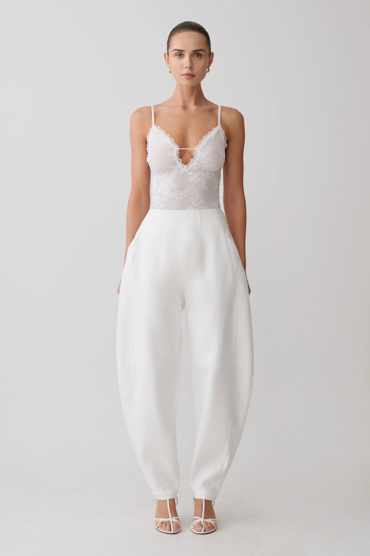 Jasper Sheer Plunge Lace Bodysuit Ivory