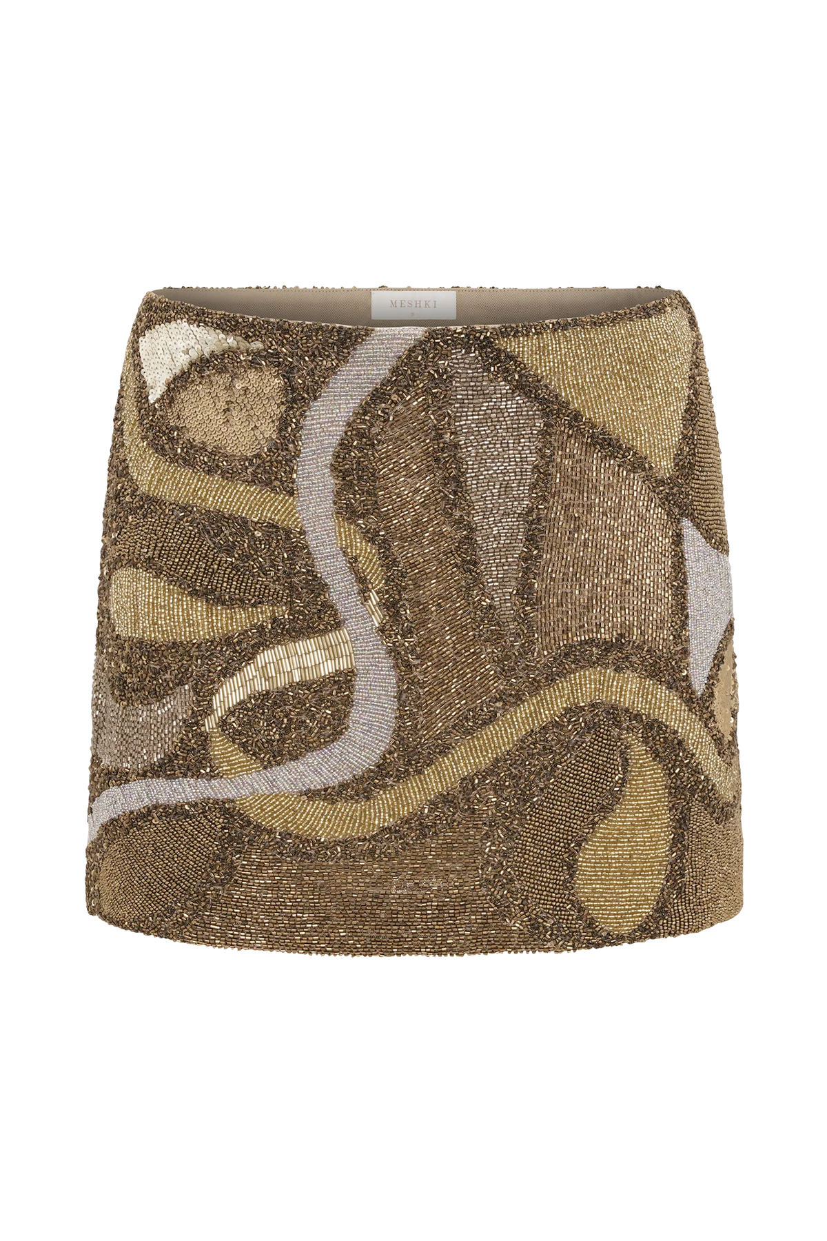 Asher Hand Beaded Abstract Mini Skirt Gold