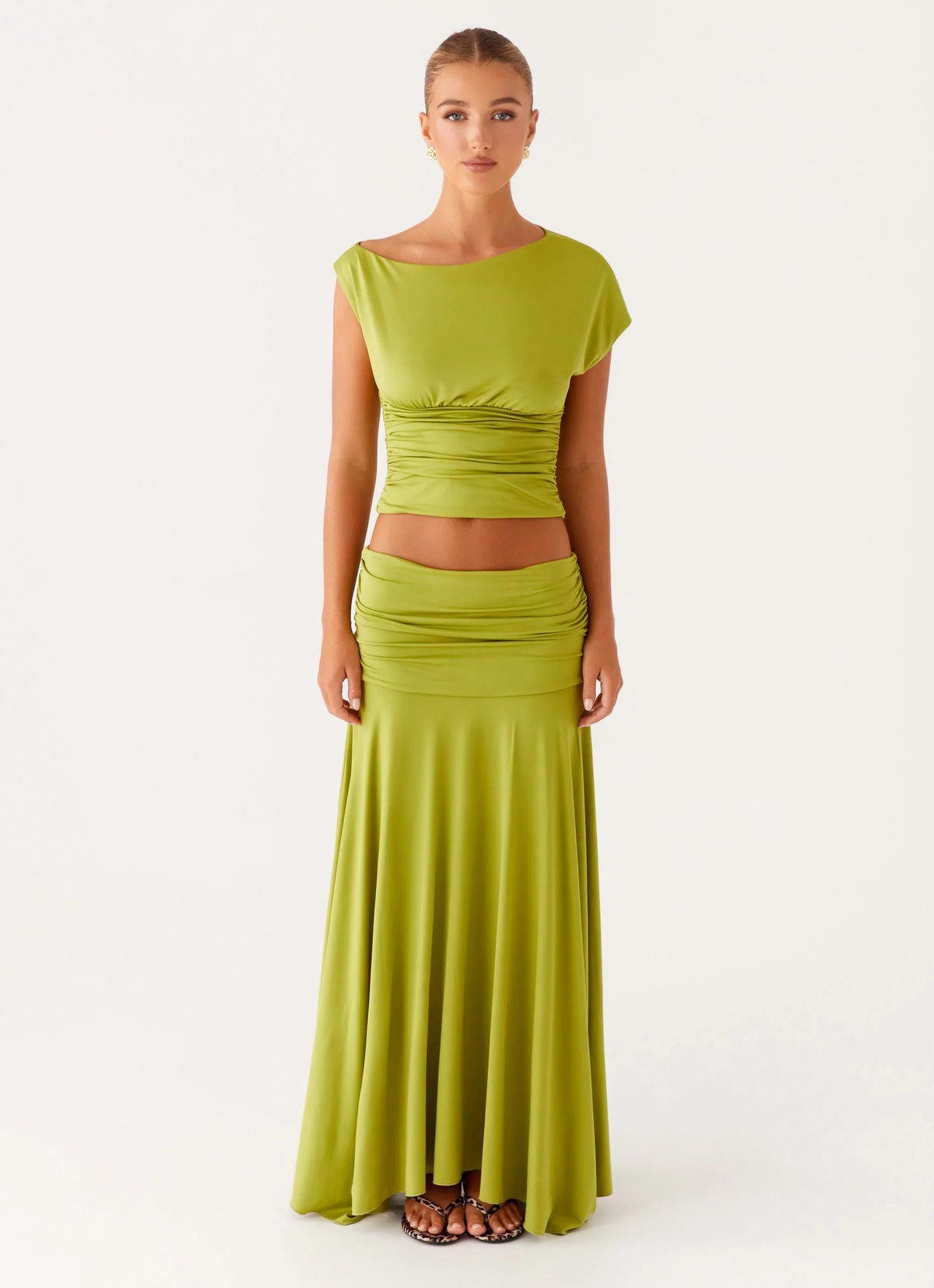 Liana Ruched Maxi Skirt Green