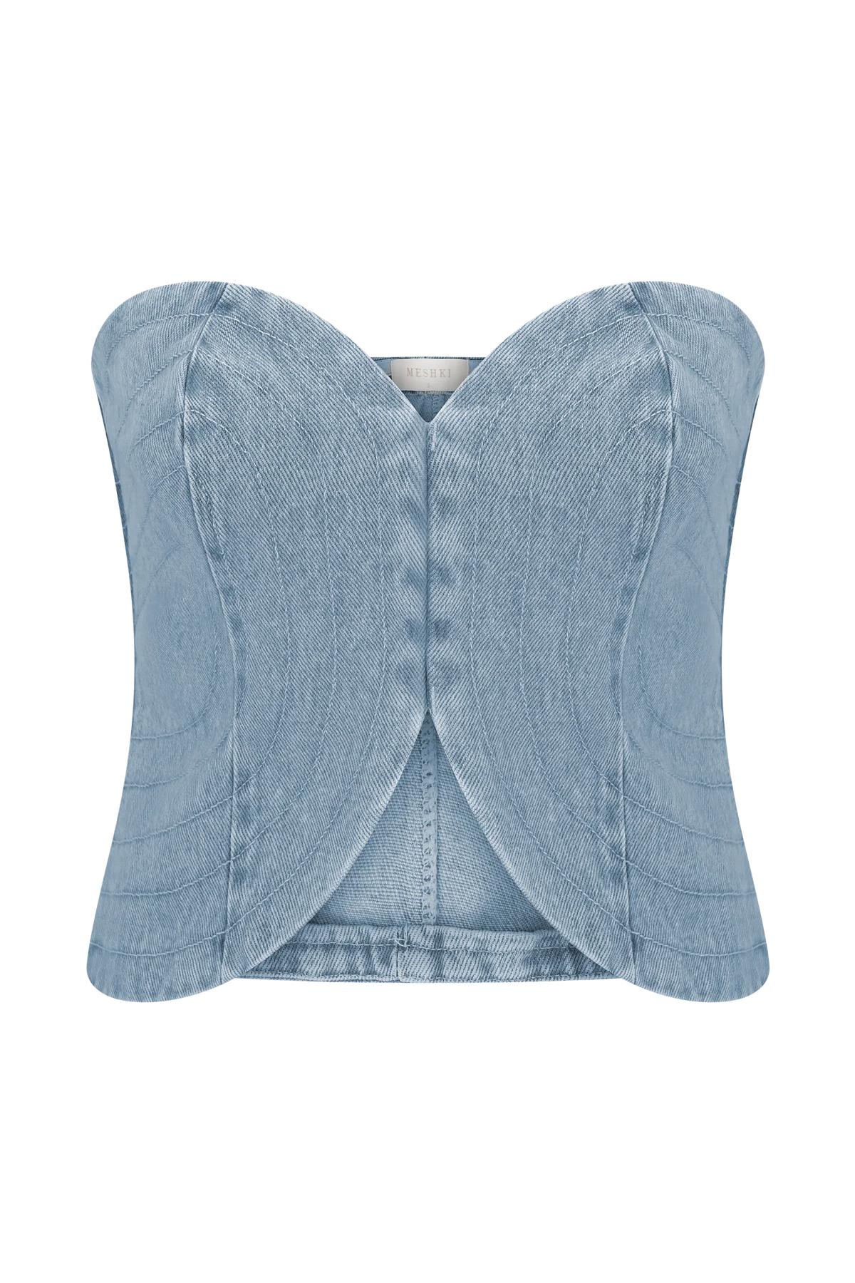 Tully Strapless Topstitch Denim Top 80S Blue