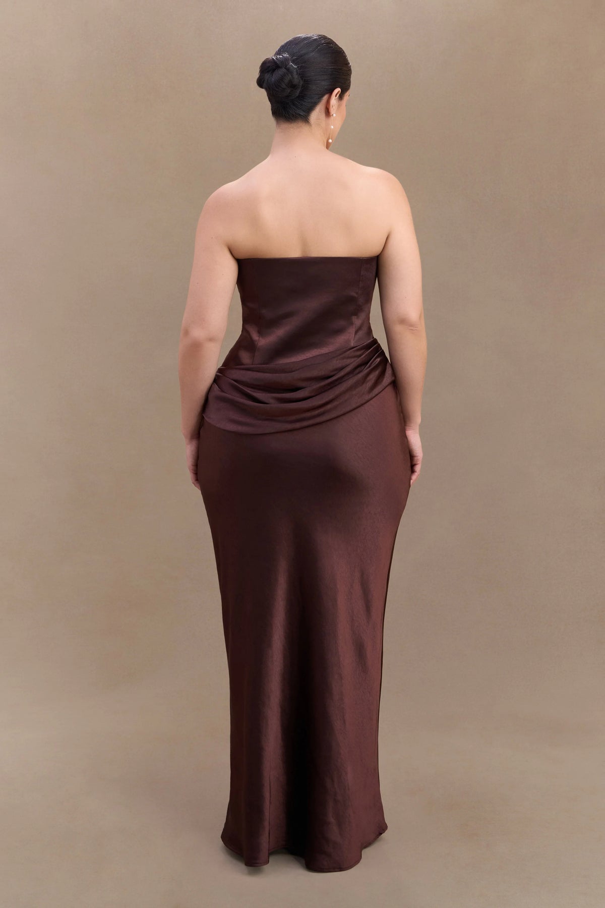 Jasmine Strapless Satin Maxi Dress Dark Chocolate