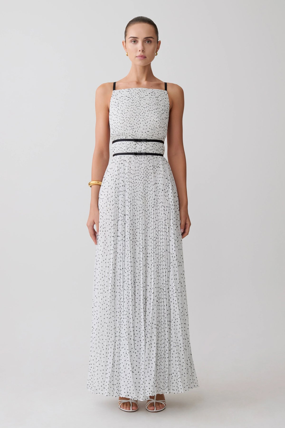 Clarisse Pleated Maxi Dress Polka Dot