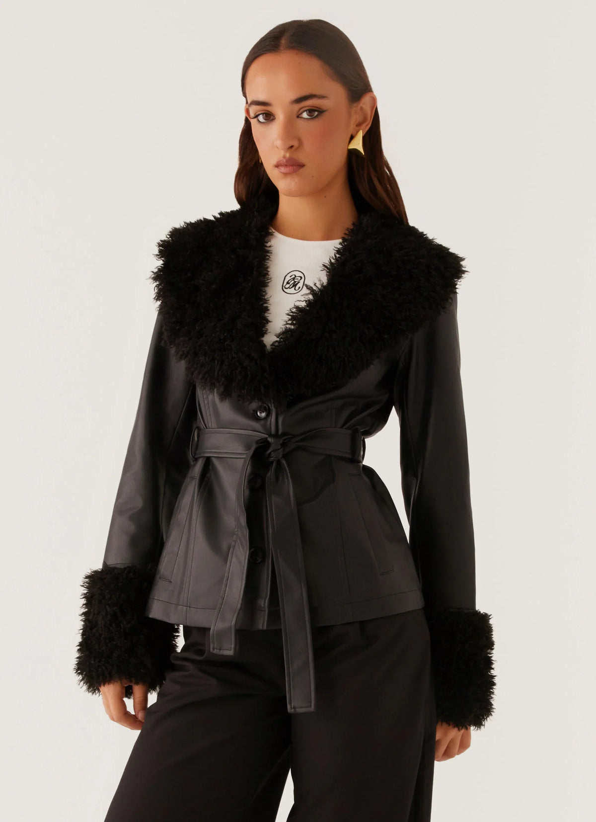 Street Lights Fur Trim Jacket Black