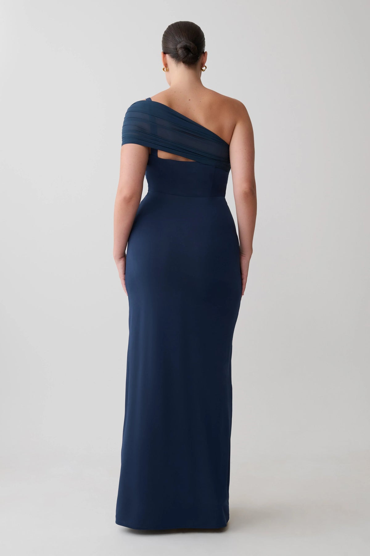 Hanh One Shoulder Mesh Maxi Dress Ink Blue