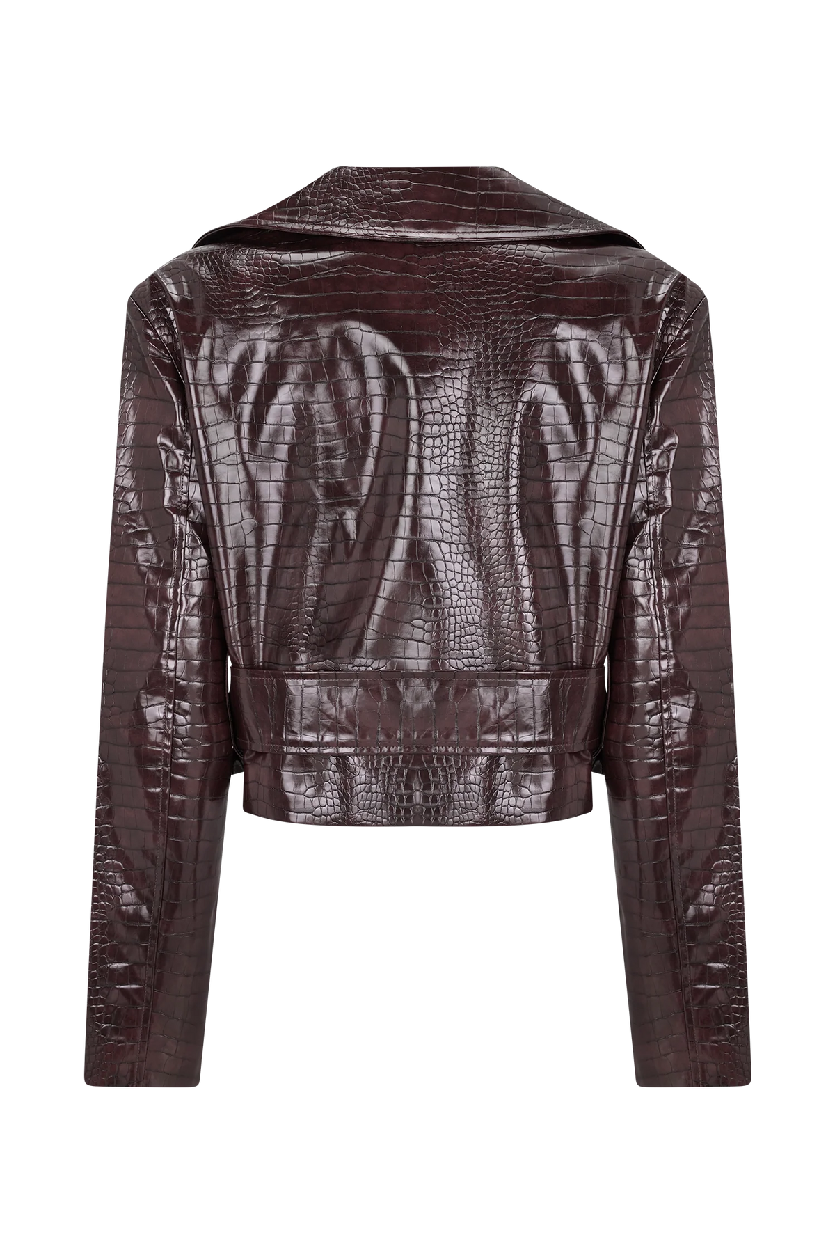 Archie Croc Faux Leather Cropped Jacket Burgundy