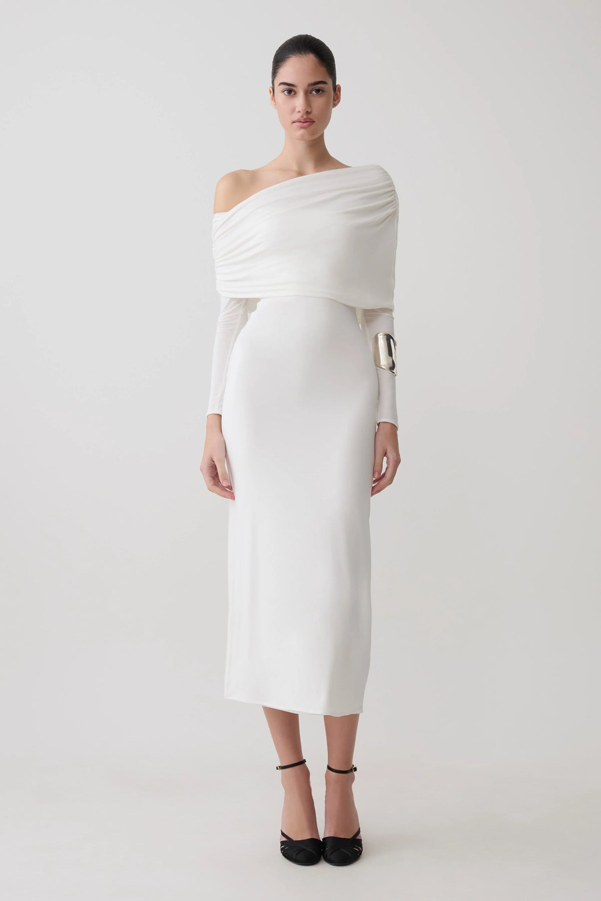 Corinna Modal One Shoulder Midi Dress White