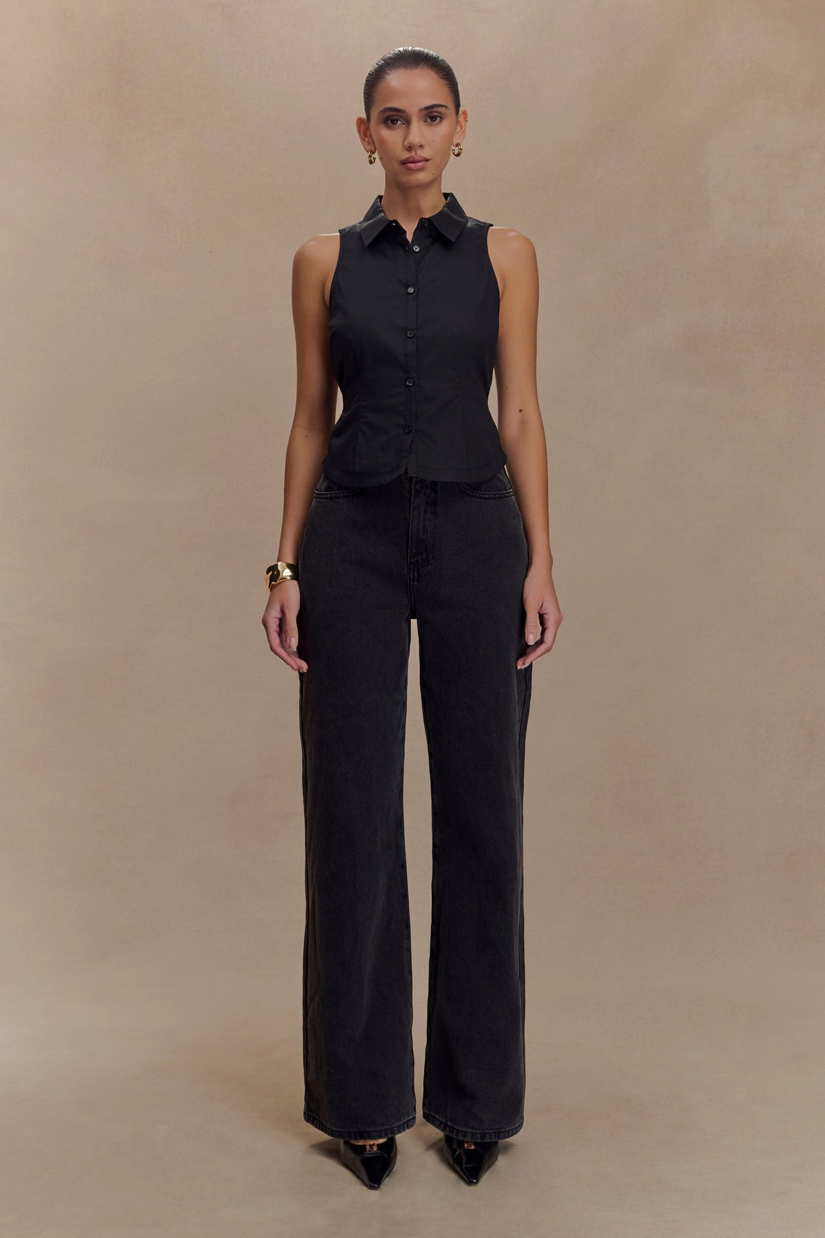 Selene Sleeveless Halter Shirt Black