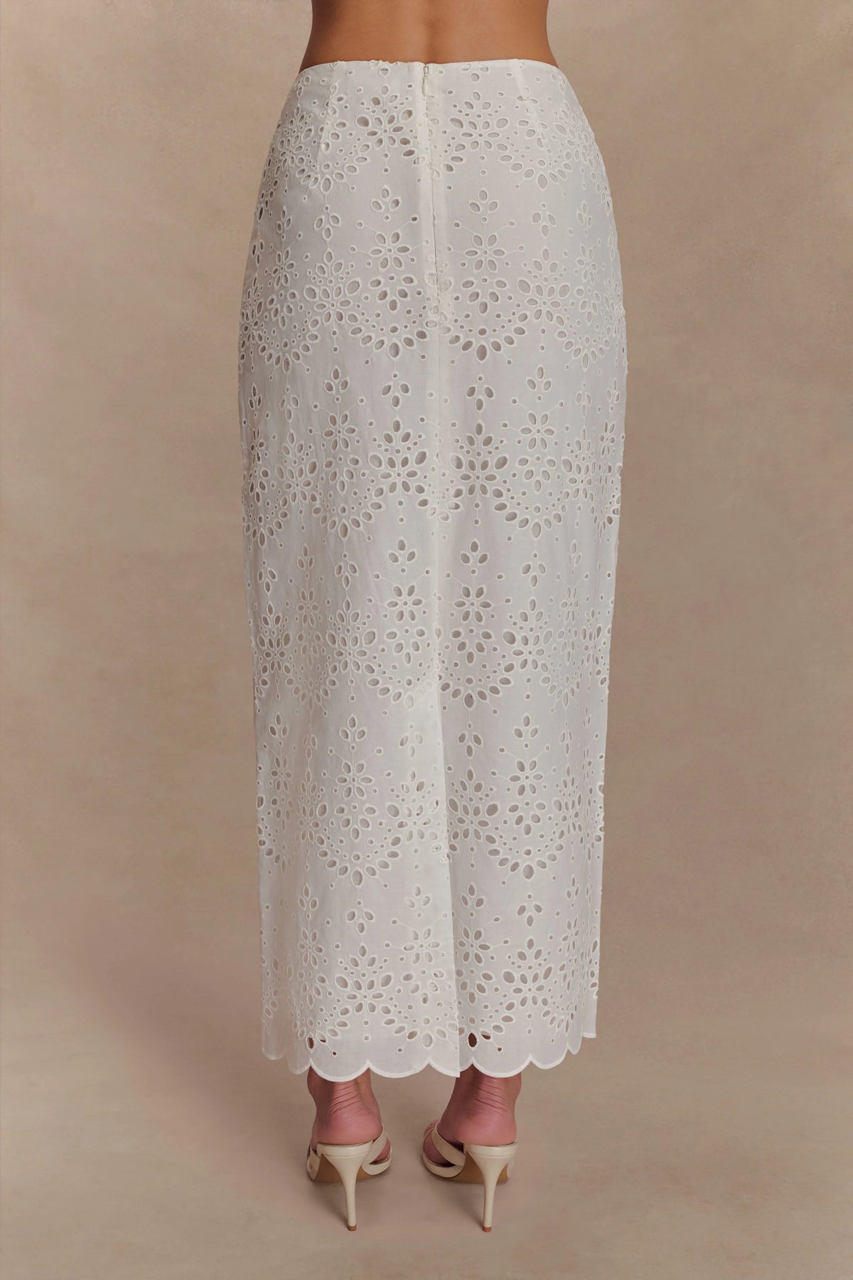 Kensley Broderie Midi Skirt White