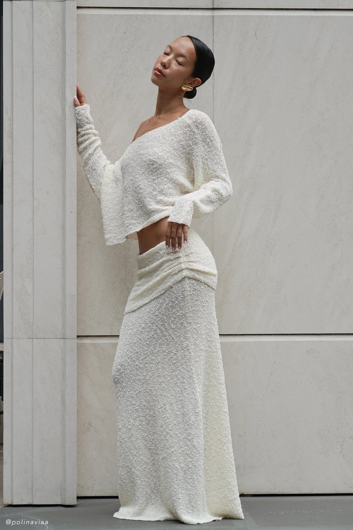 Petra Ruched Knit Maxi Skirt Ivory