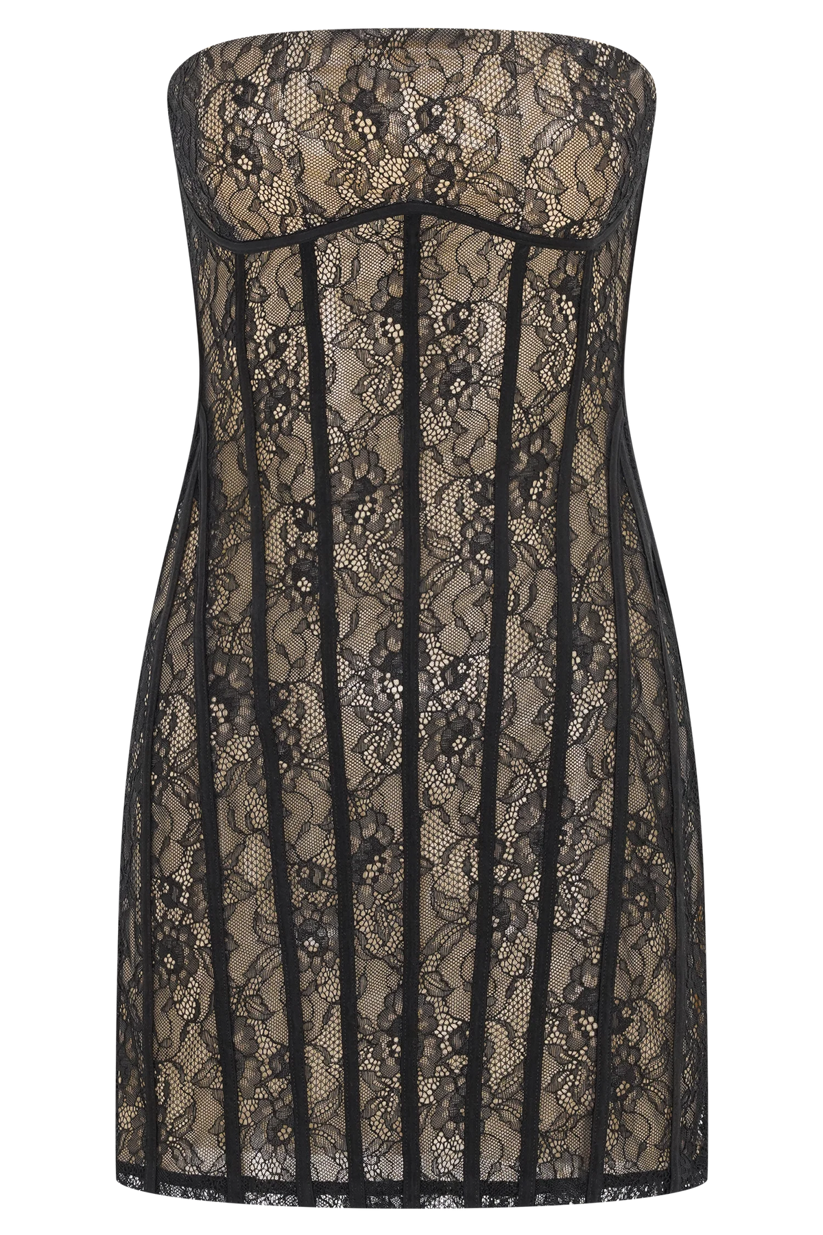Jeannette Panelled Lace Mini Dress Black