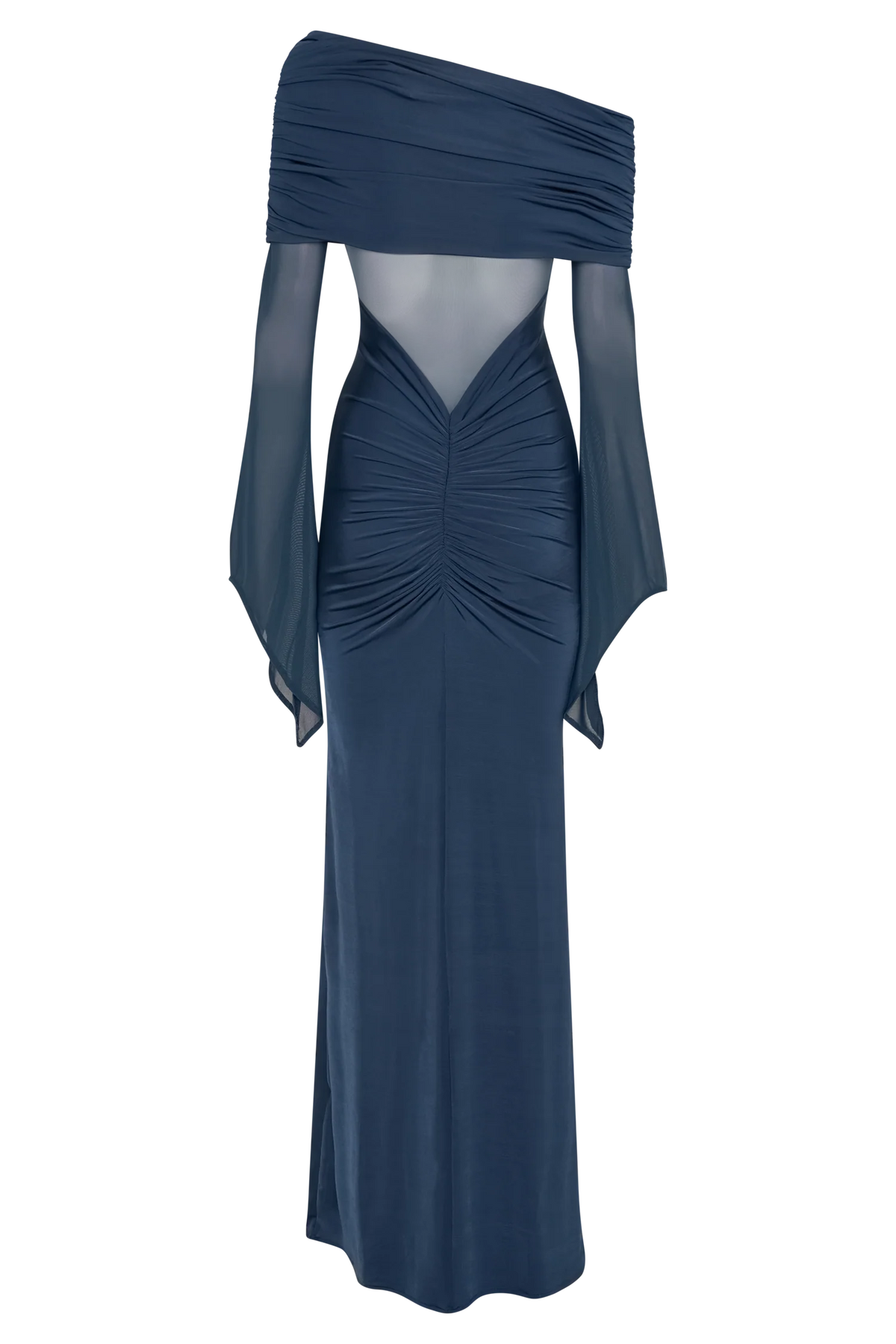 Kaitlin One Shoulder Slinky And Mesh Maxi Dress Midnight Blue
