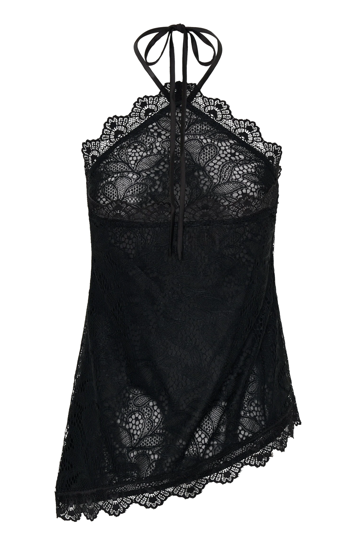 Theodosia Asymmetric Lace Halter Top Black