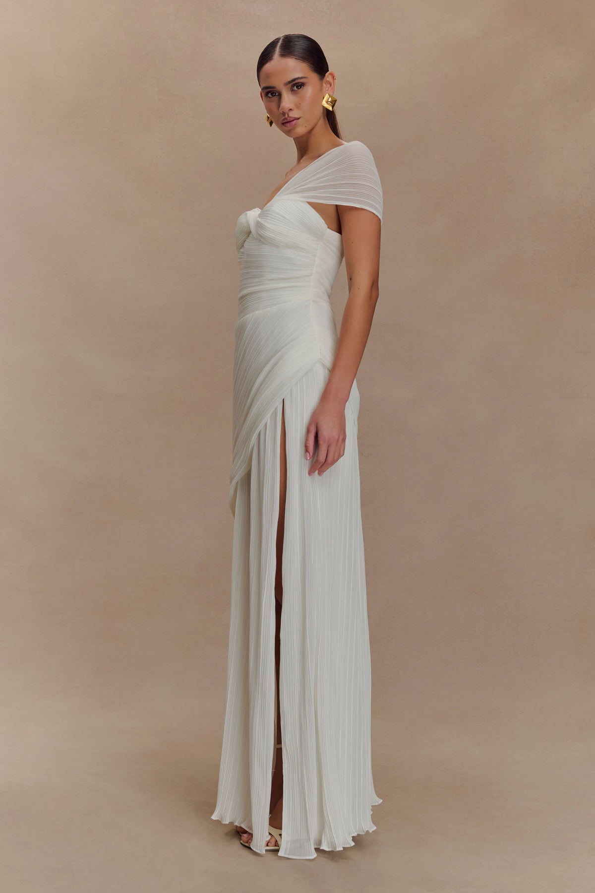 Tamara Shirred Chiffon Midi Dress White