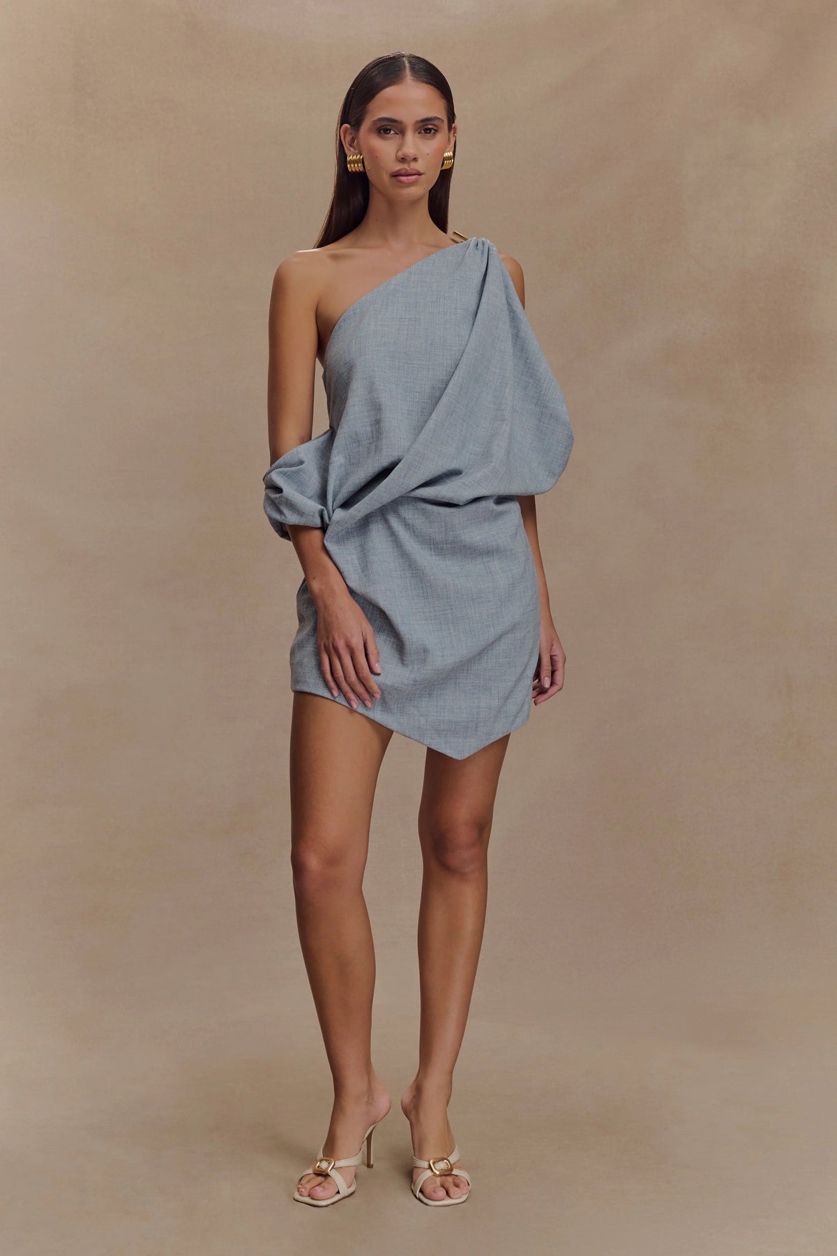 Gabriella Draped Mini Dress Charcoal Blue Marle