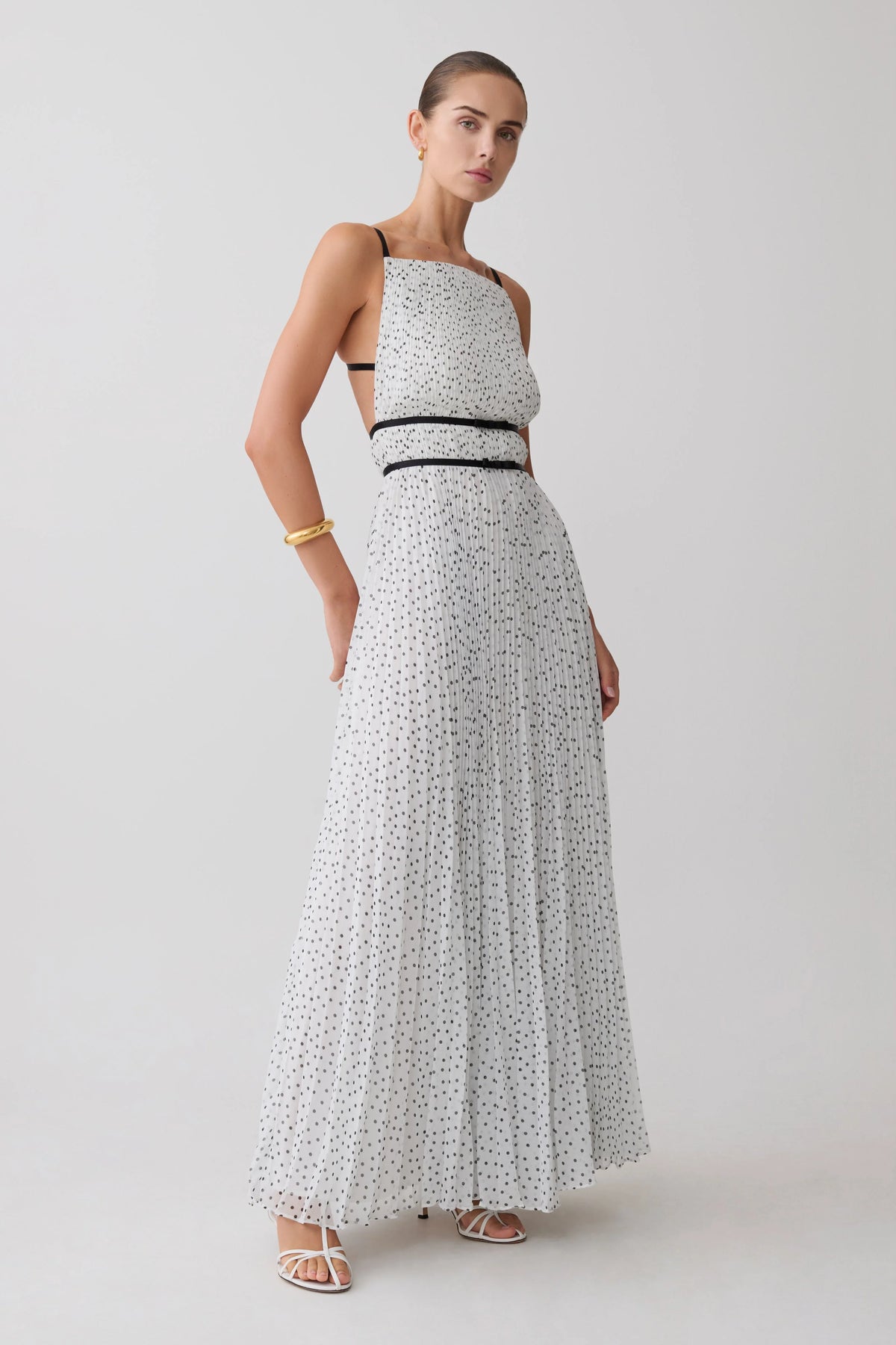 Clarisse Pleated Maxi Dress Polka Dot