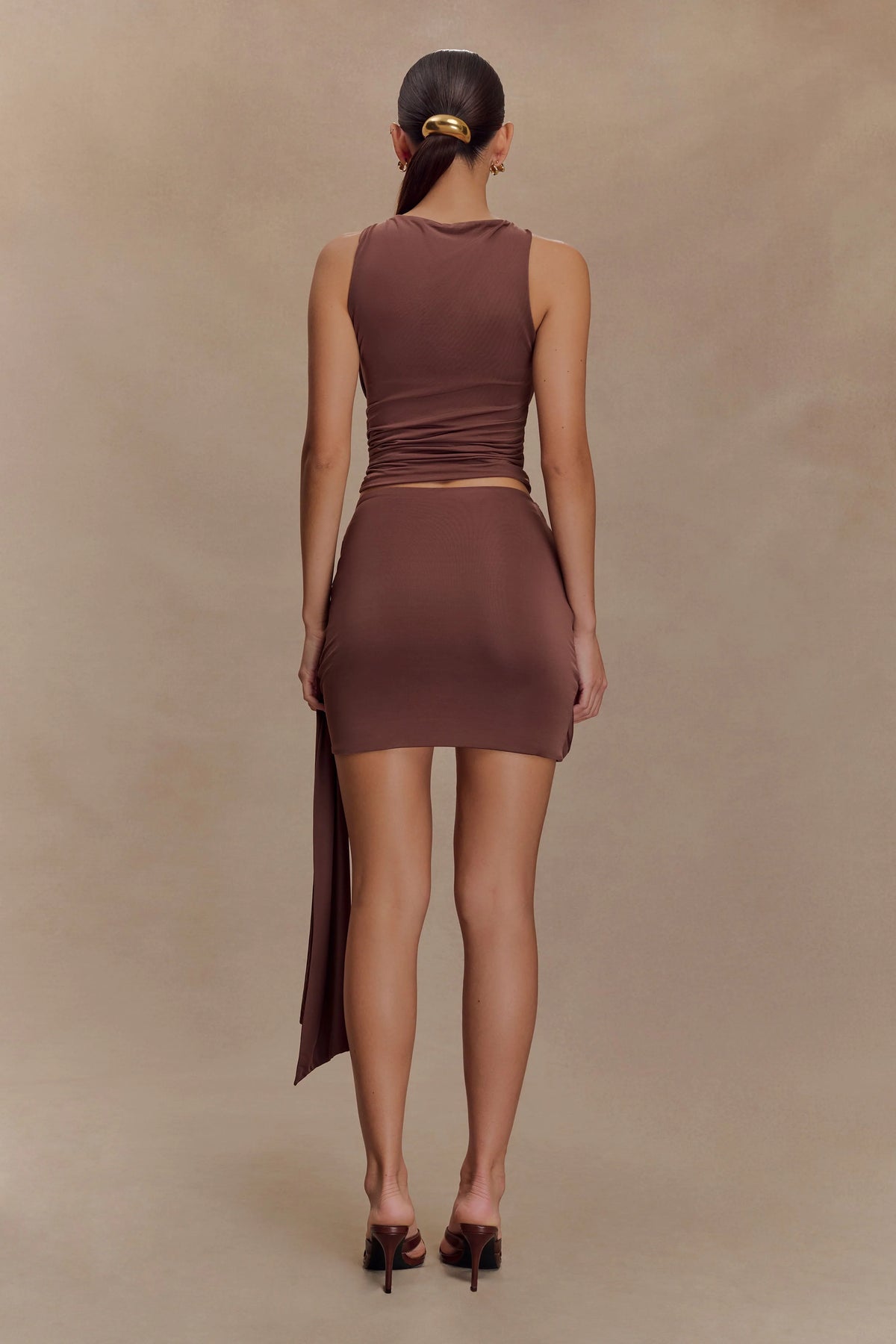 Alicent Slinky Beaded Mini Skirt Chocolate