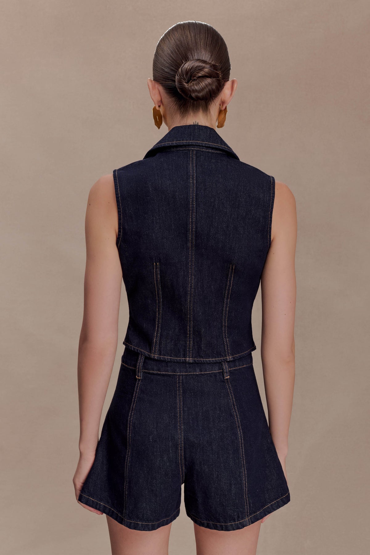 Shona Denim Vest With Decorative Buttons Washed Indigo Blue