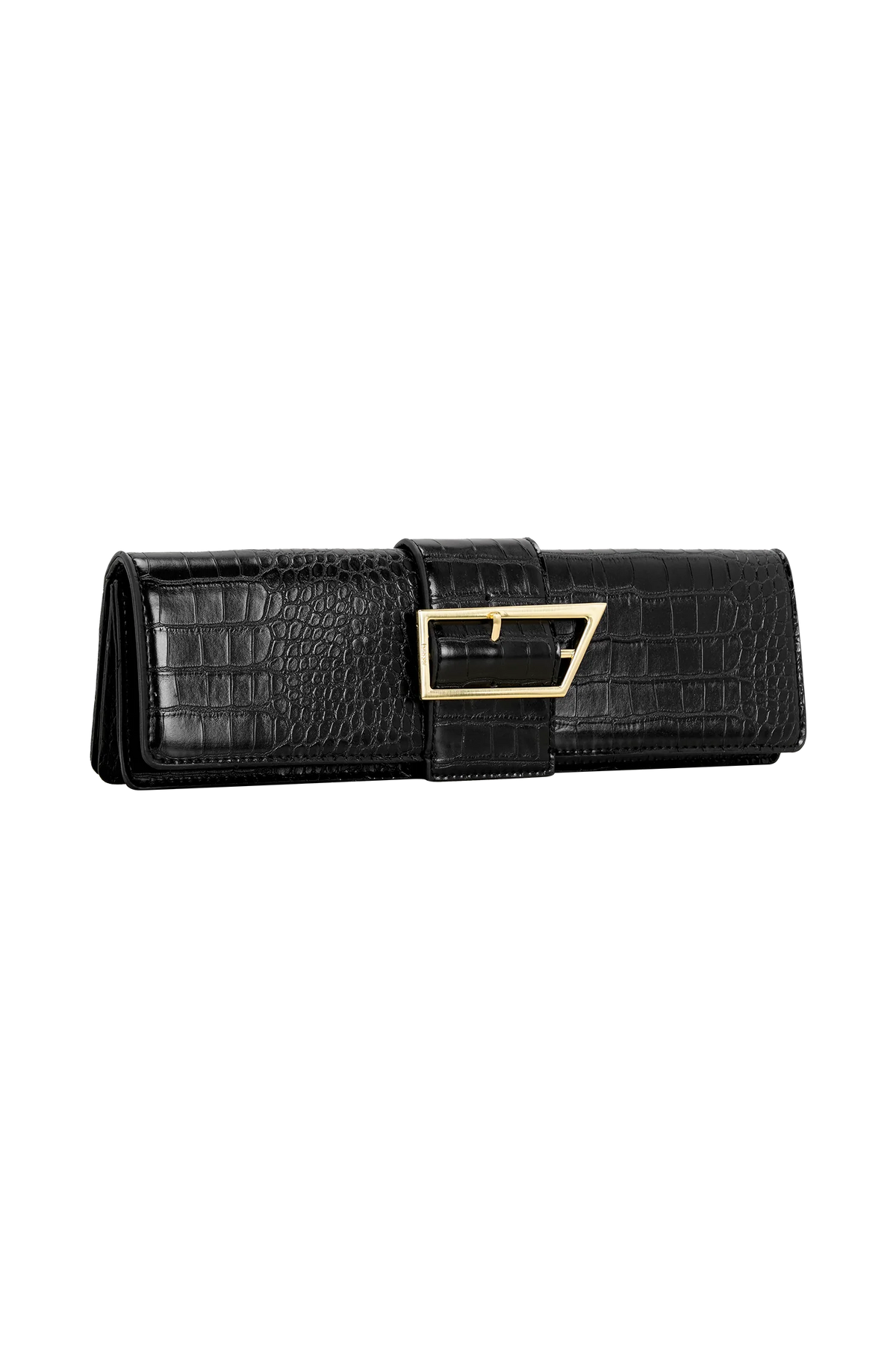 Jessica Faux Leather Crocodile Clutch Black