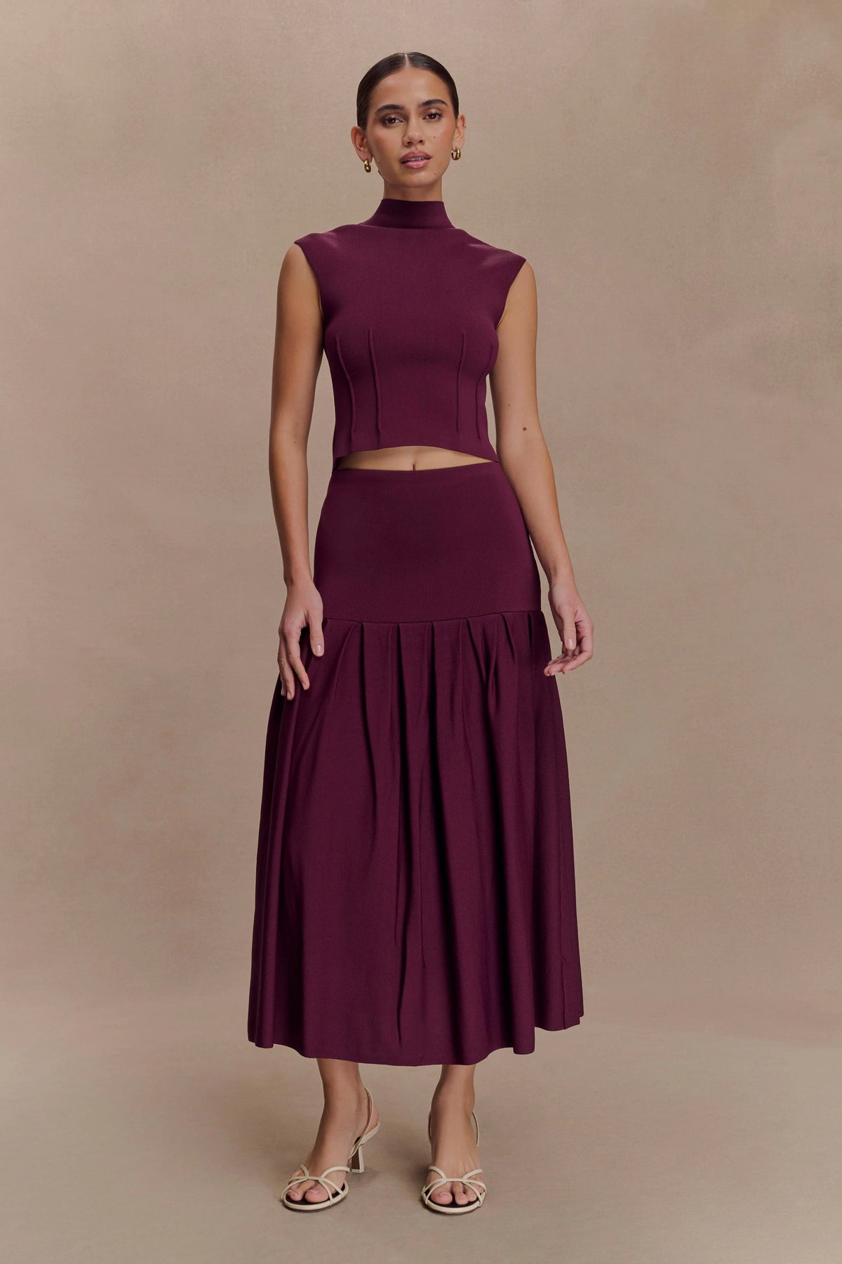 Romaine Bandage Knit Midi Skirt Wine