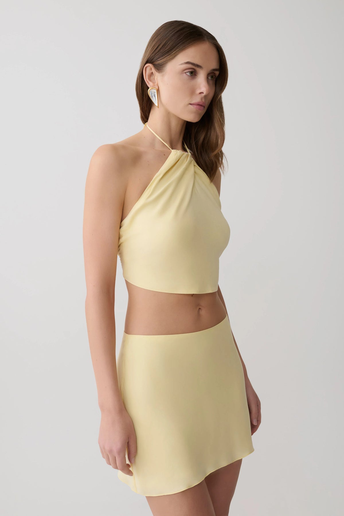 Juliana Cupro Halter Sleeveless Top Butter