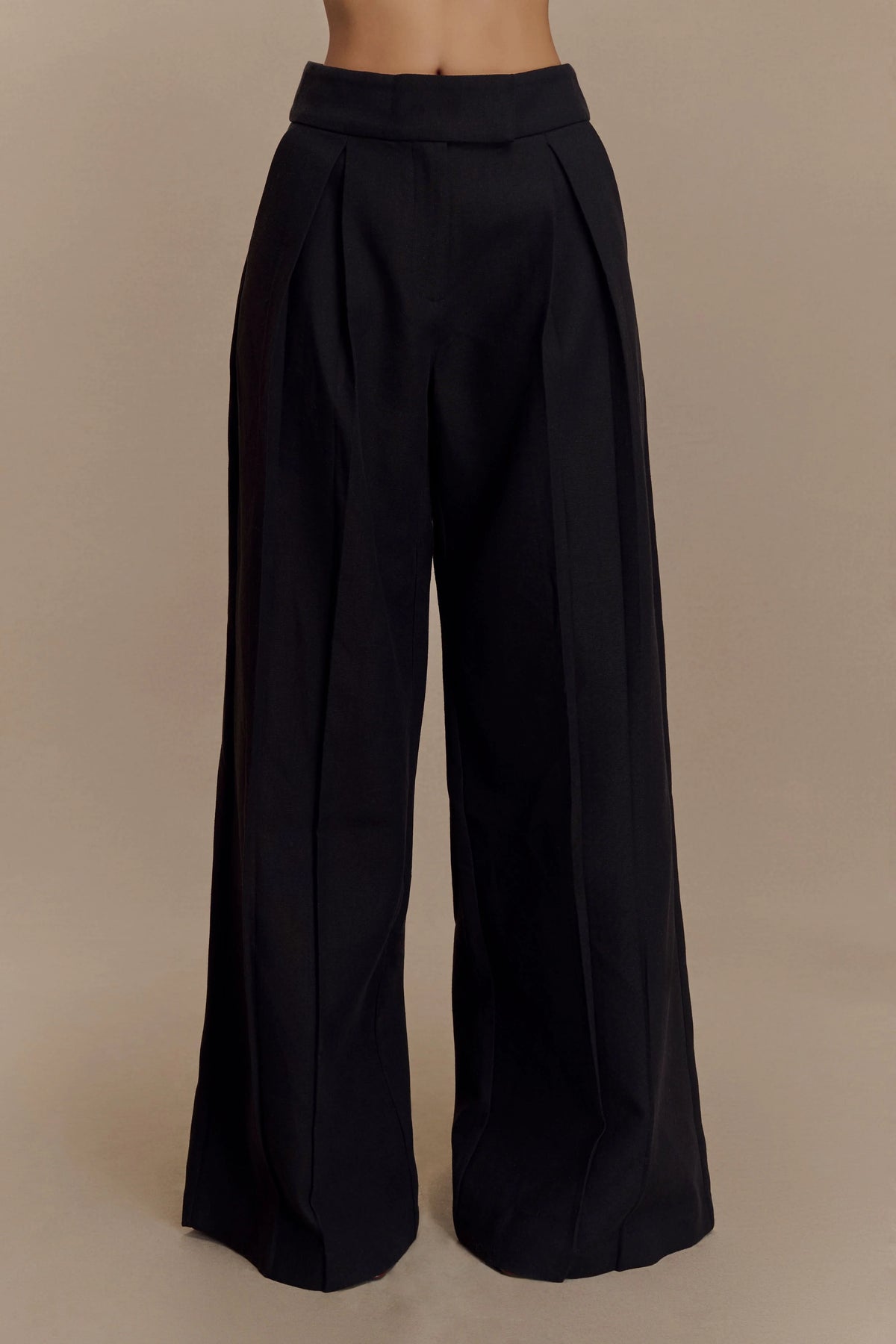 Raya Mid Rise Wide Leg Linen Pant Black