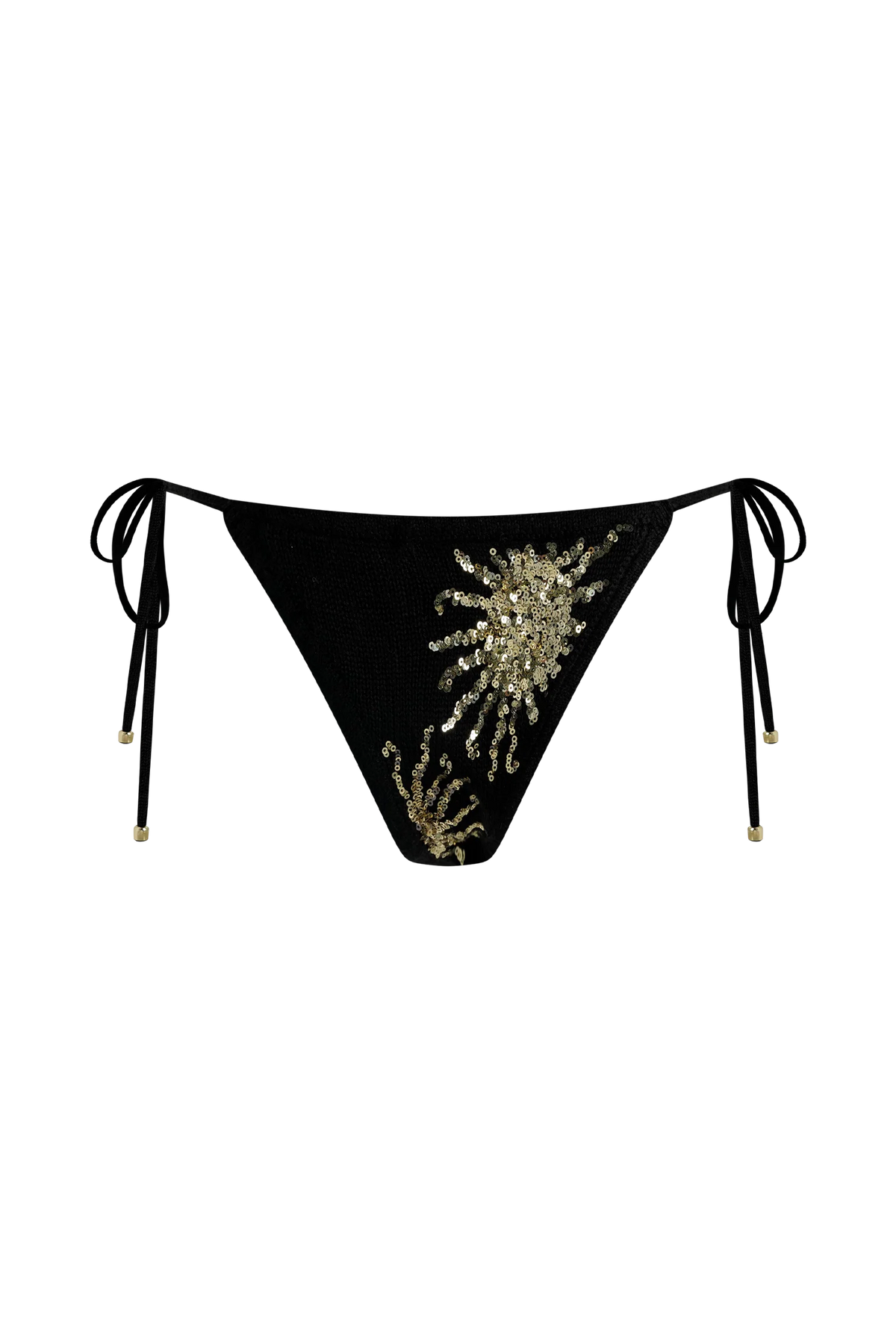 Huntleigh Crochet Bikini Bottom Black Gold Sunshine Print