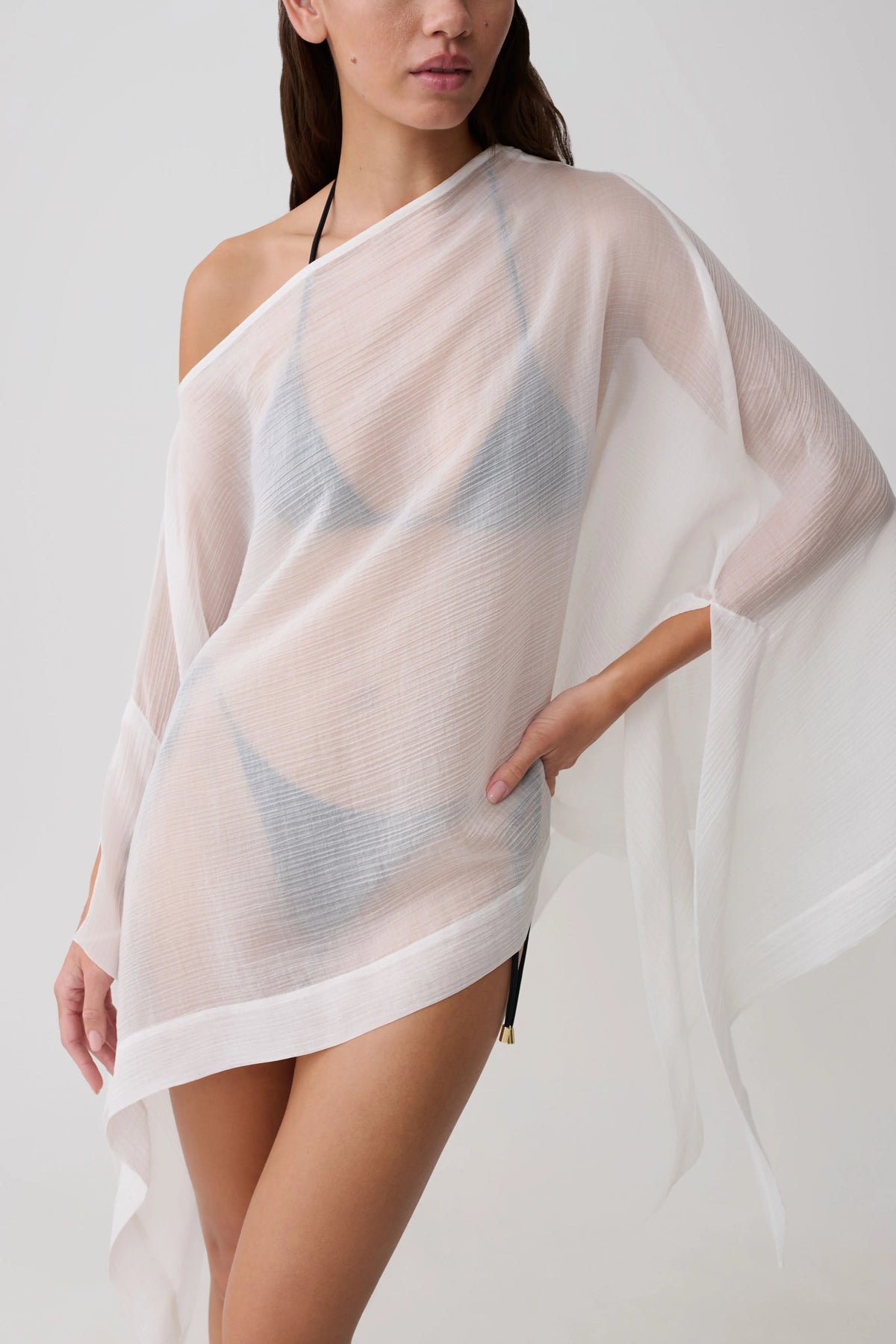 Leilani Sheer Draped Asymmetric Top Ivory
