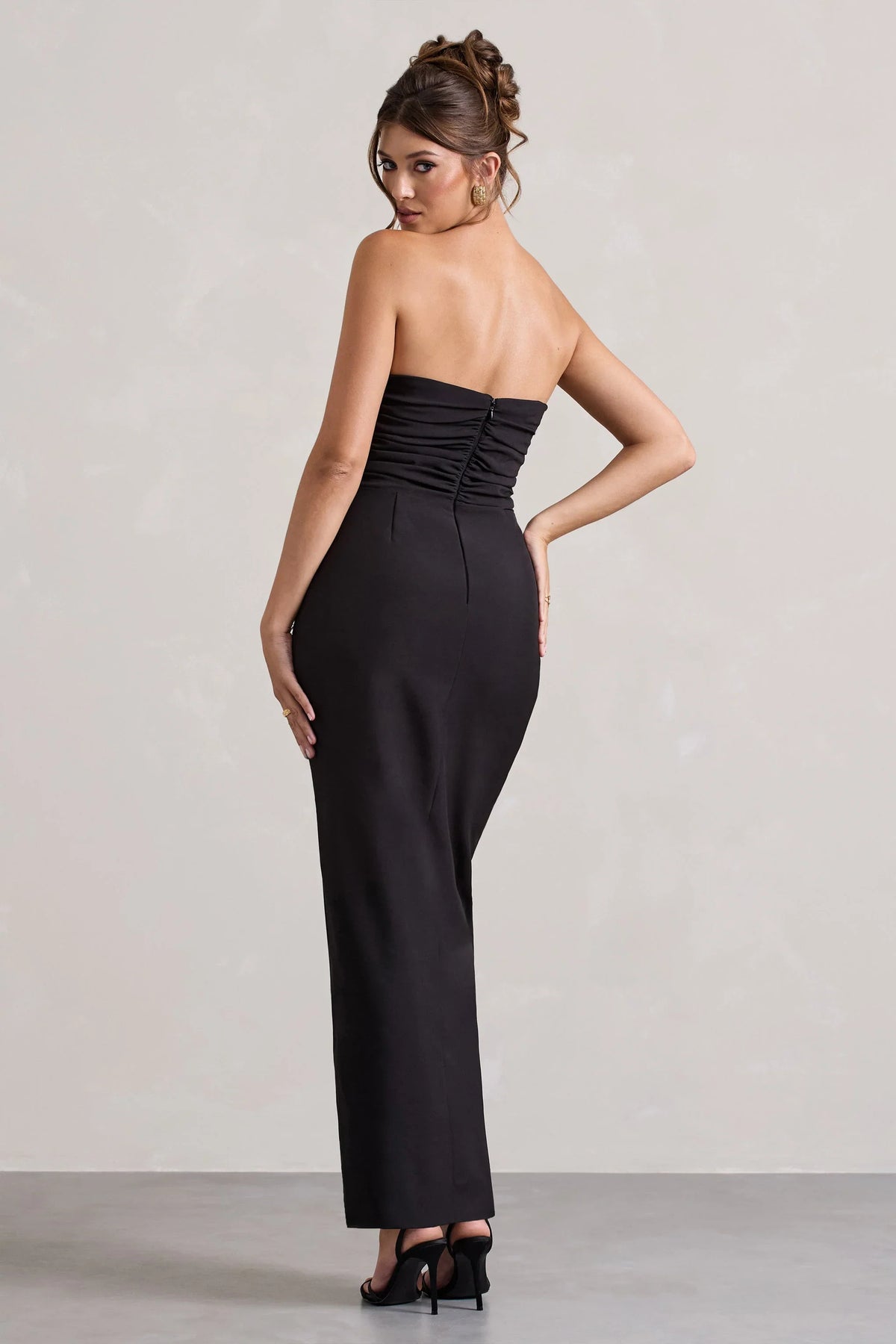 Chosen Black Bandeau Wrap Maxi Dress With Feather Trim
