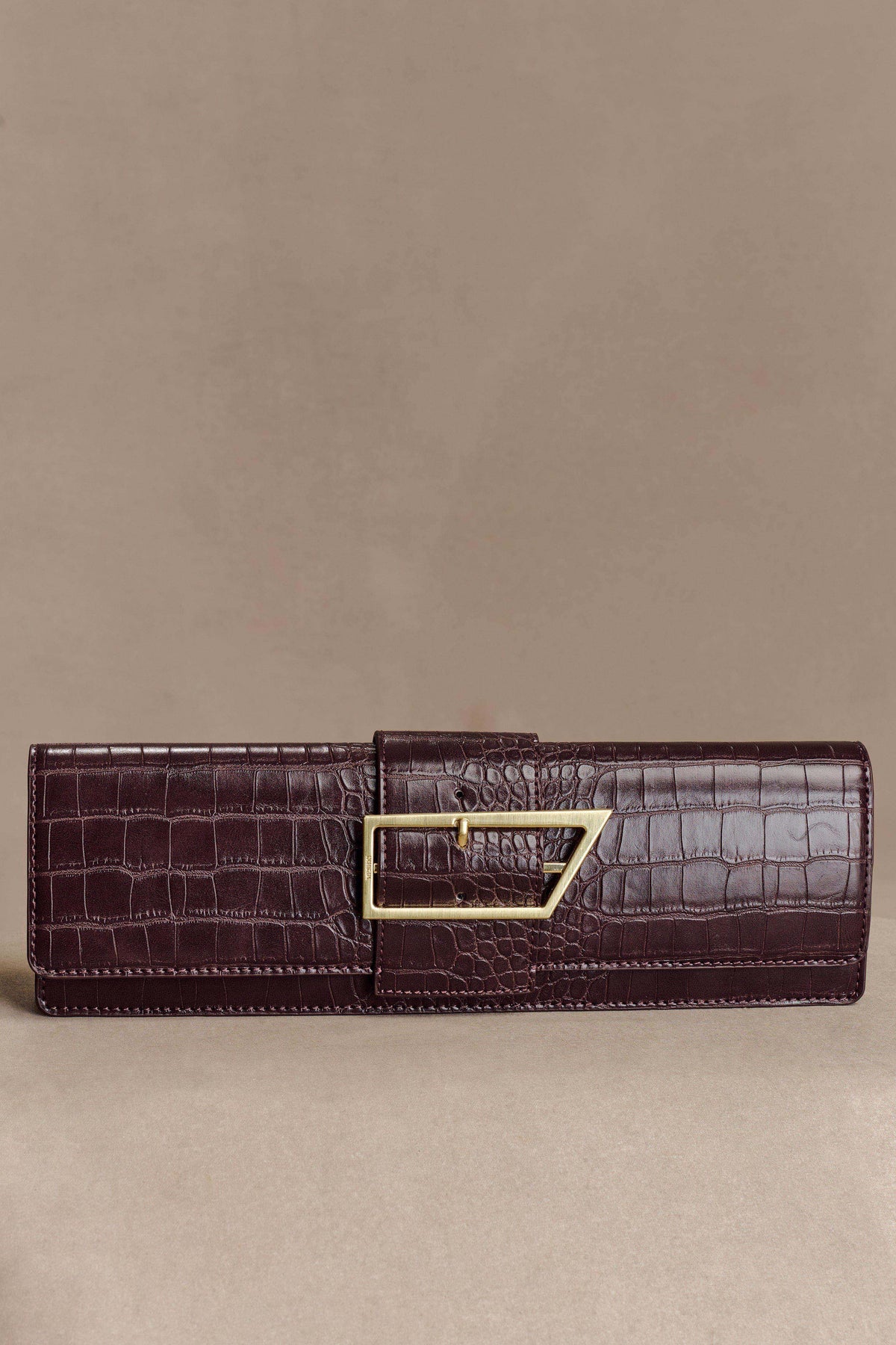 Jessica Faux Leather Crocodile Clutch Burgundy