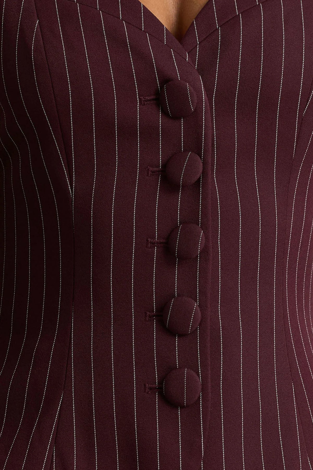 Lana Burgundy Pinstripe Woven Sweetheart Neck Tailored Top