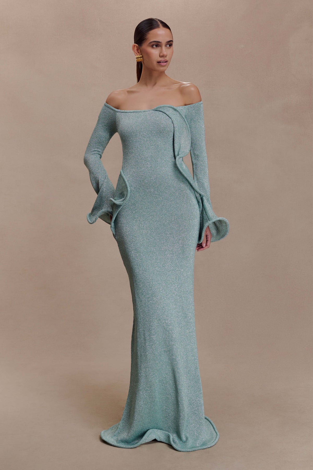 Sandrine Lurex Knit Maxi Dress Aqua